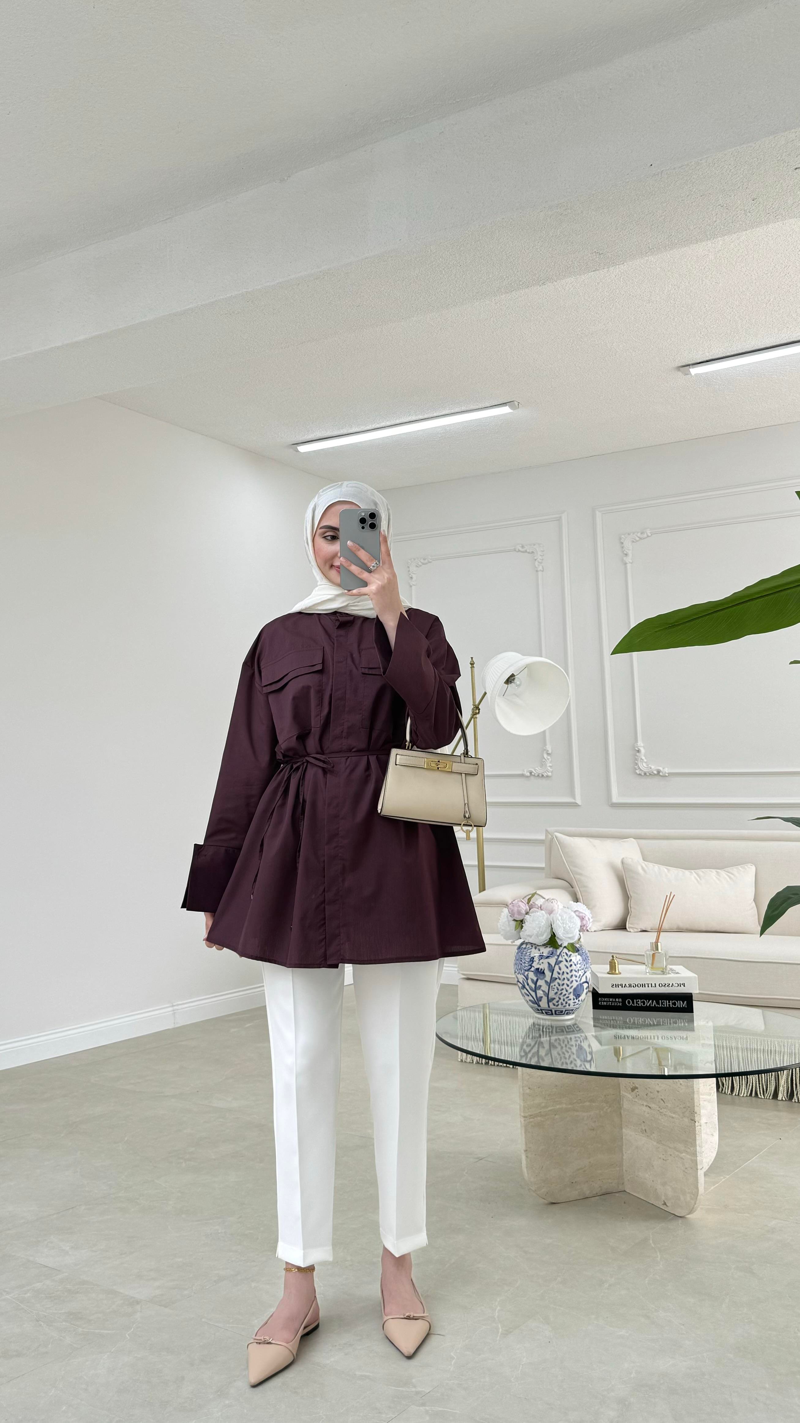 Cep Detaylı Poplin Gömlek Bordo