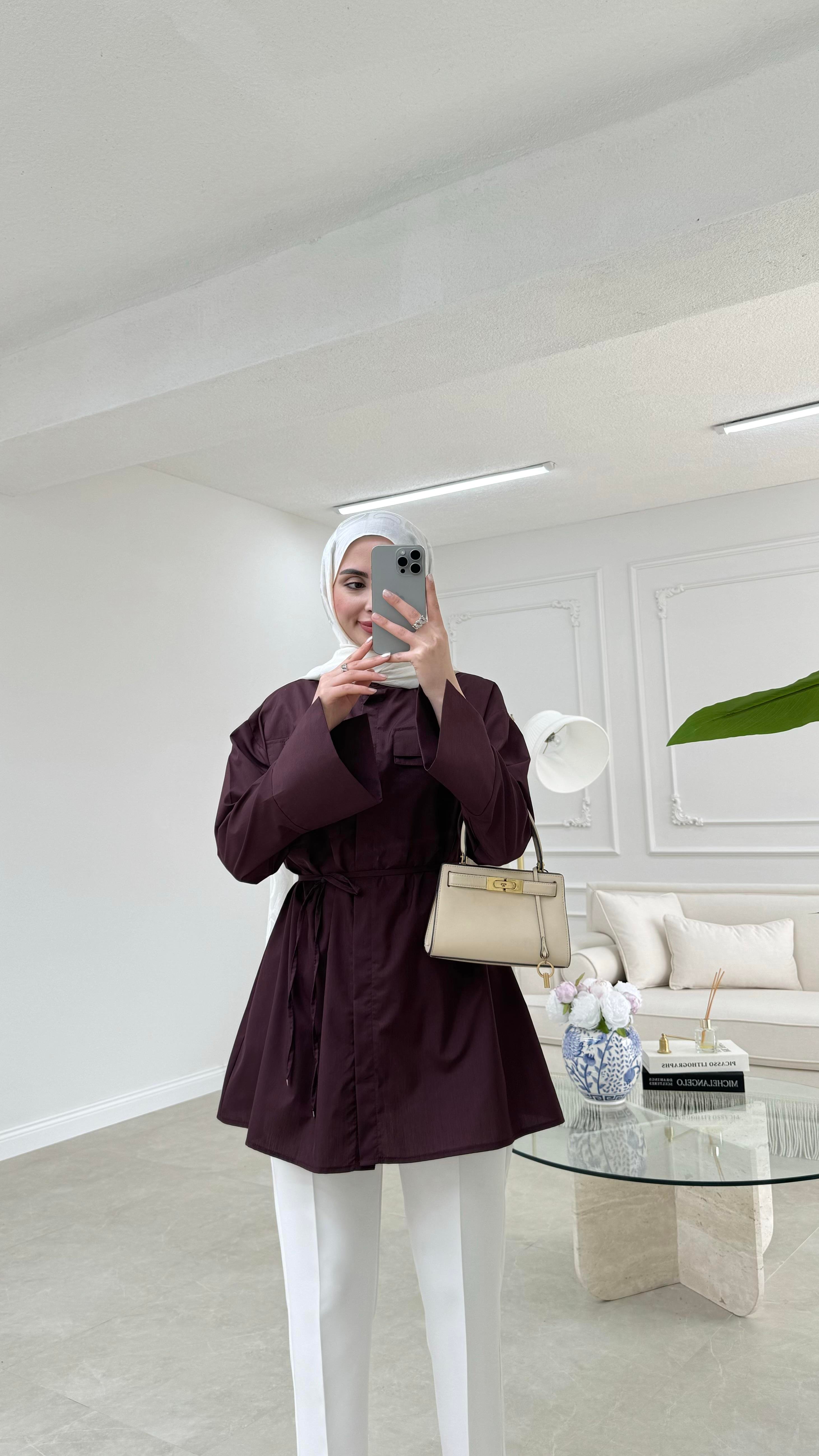 Cep Detaylı Poplin Gömlek Bordo