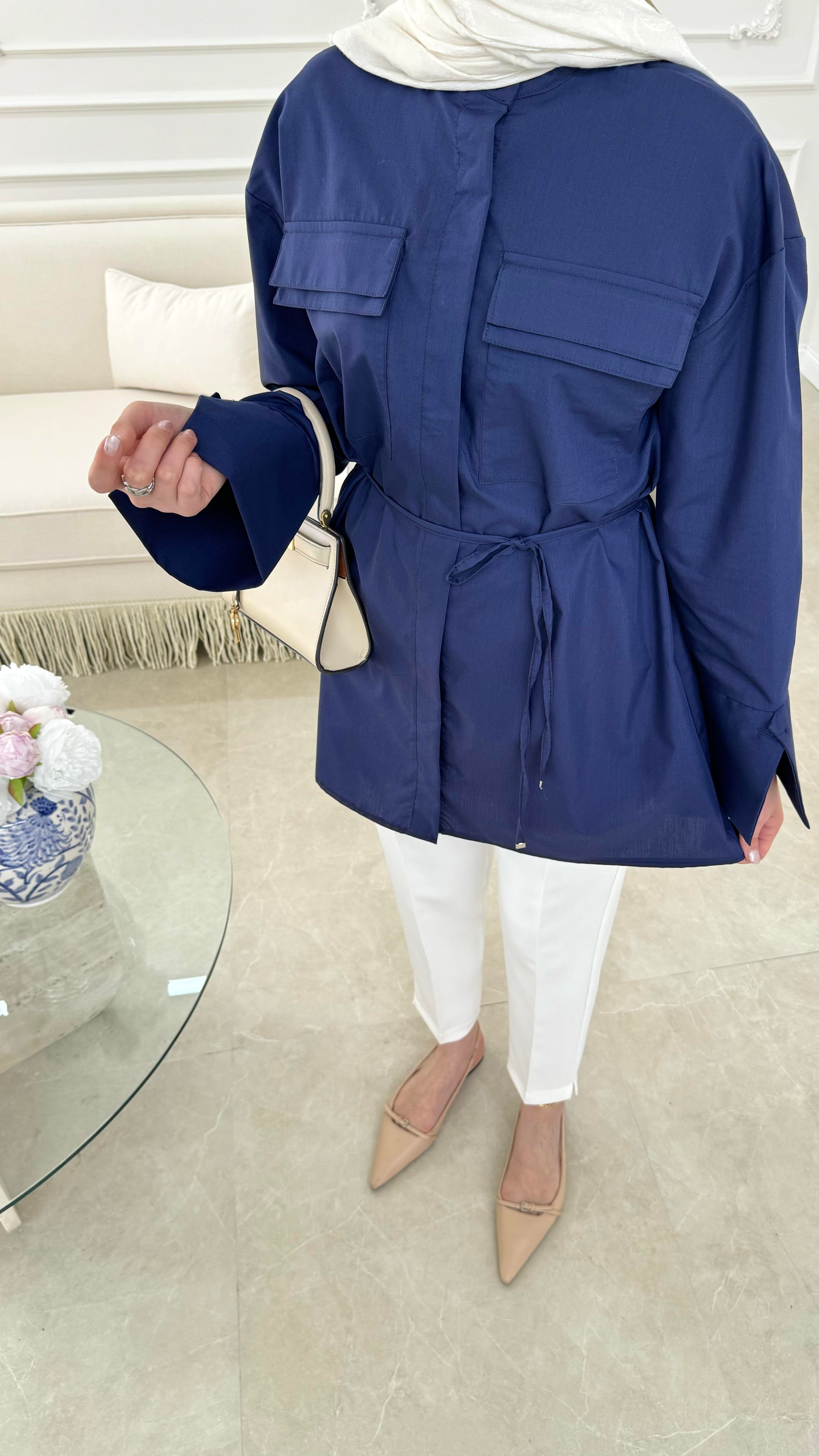 Cep Detaylı Poplin Gömlek Lacivert