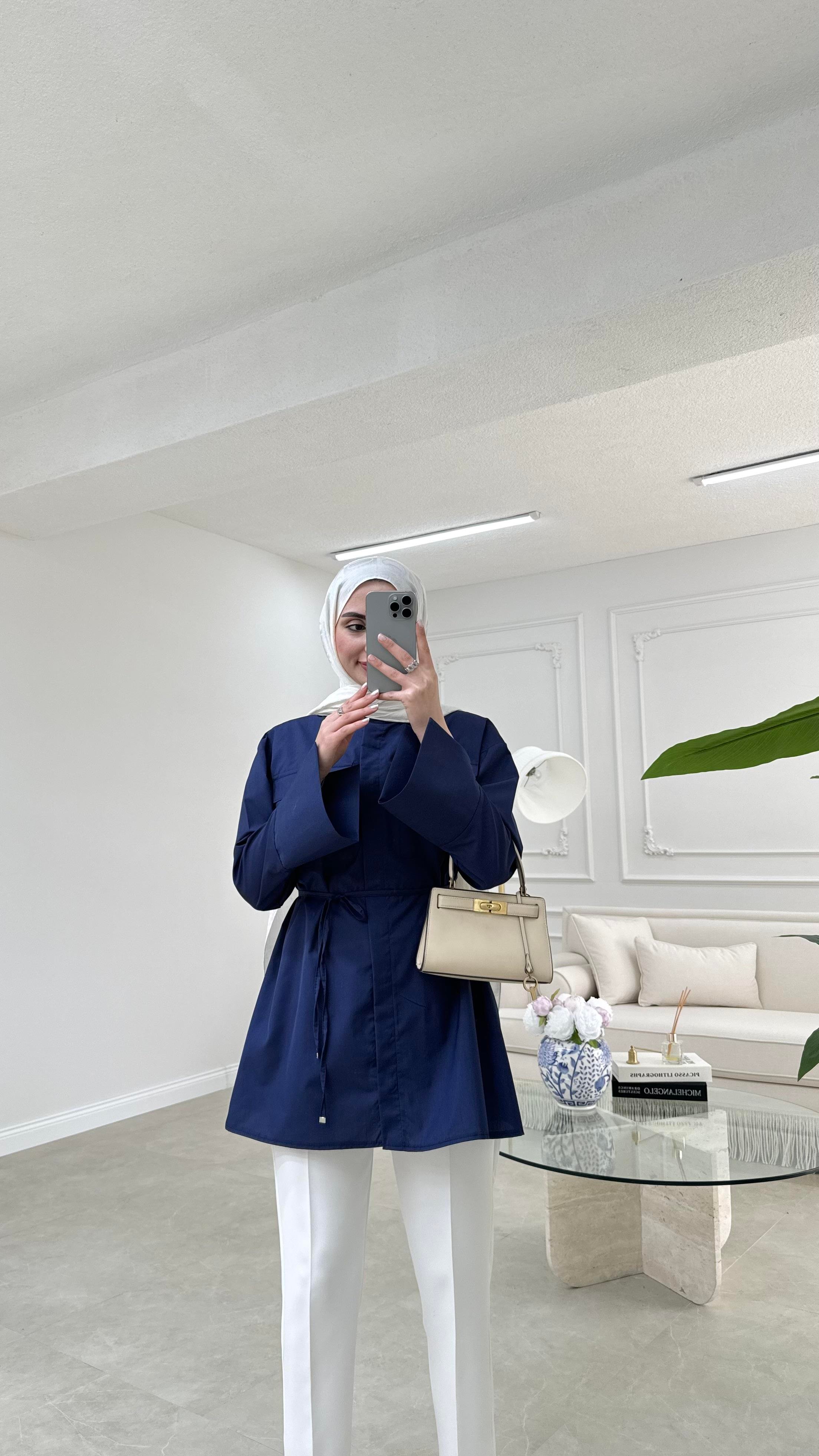 Cep Detaylı Poplin Gömlek Lacivert