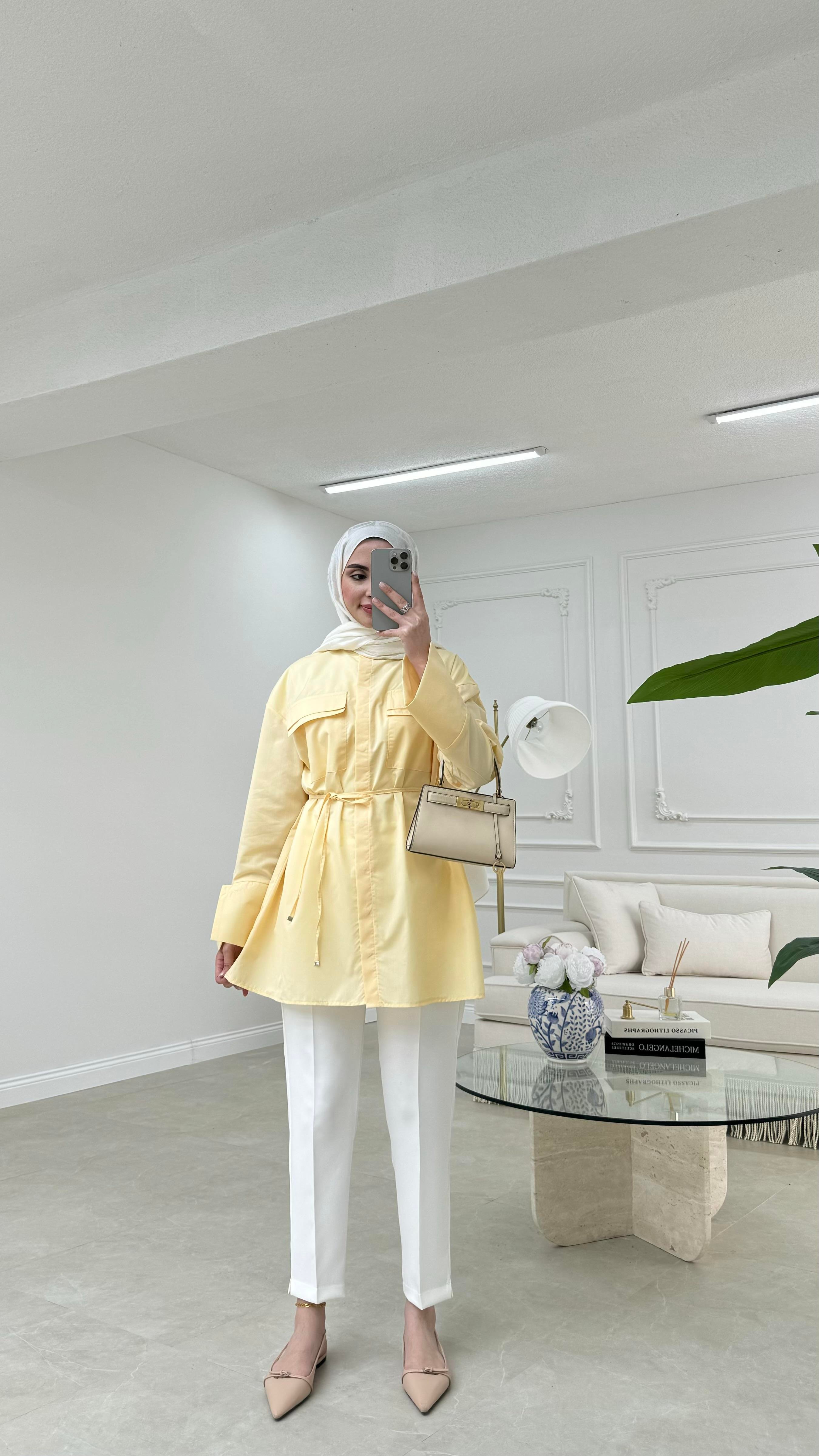 Cep Detaylı Poplin Gömlek Sarı