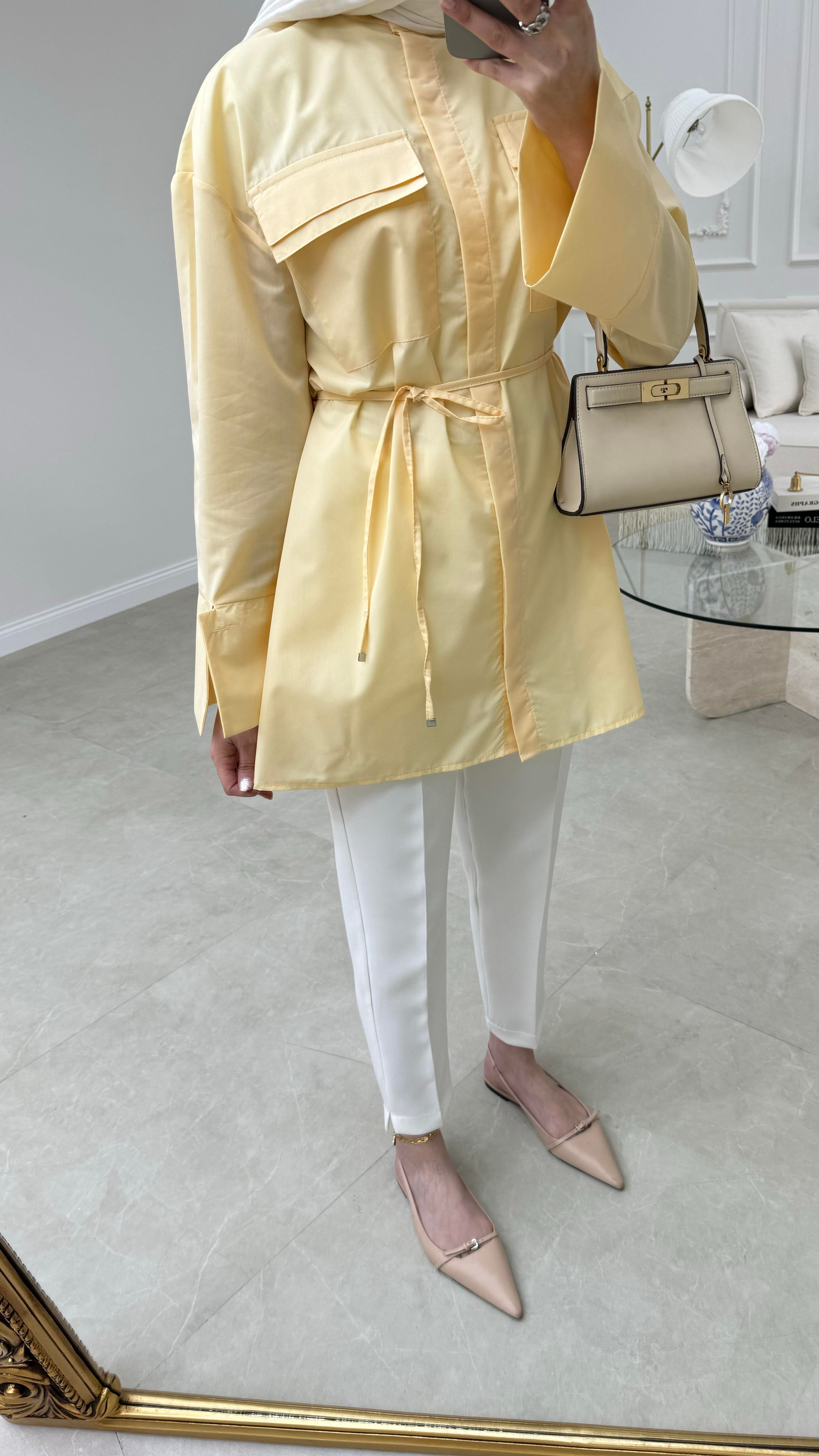 Cep Detaylı Poplin Gömlek Sarı