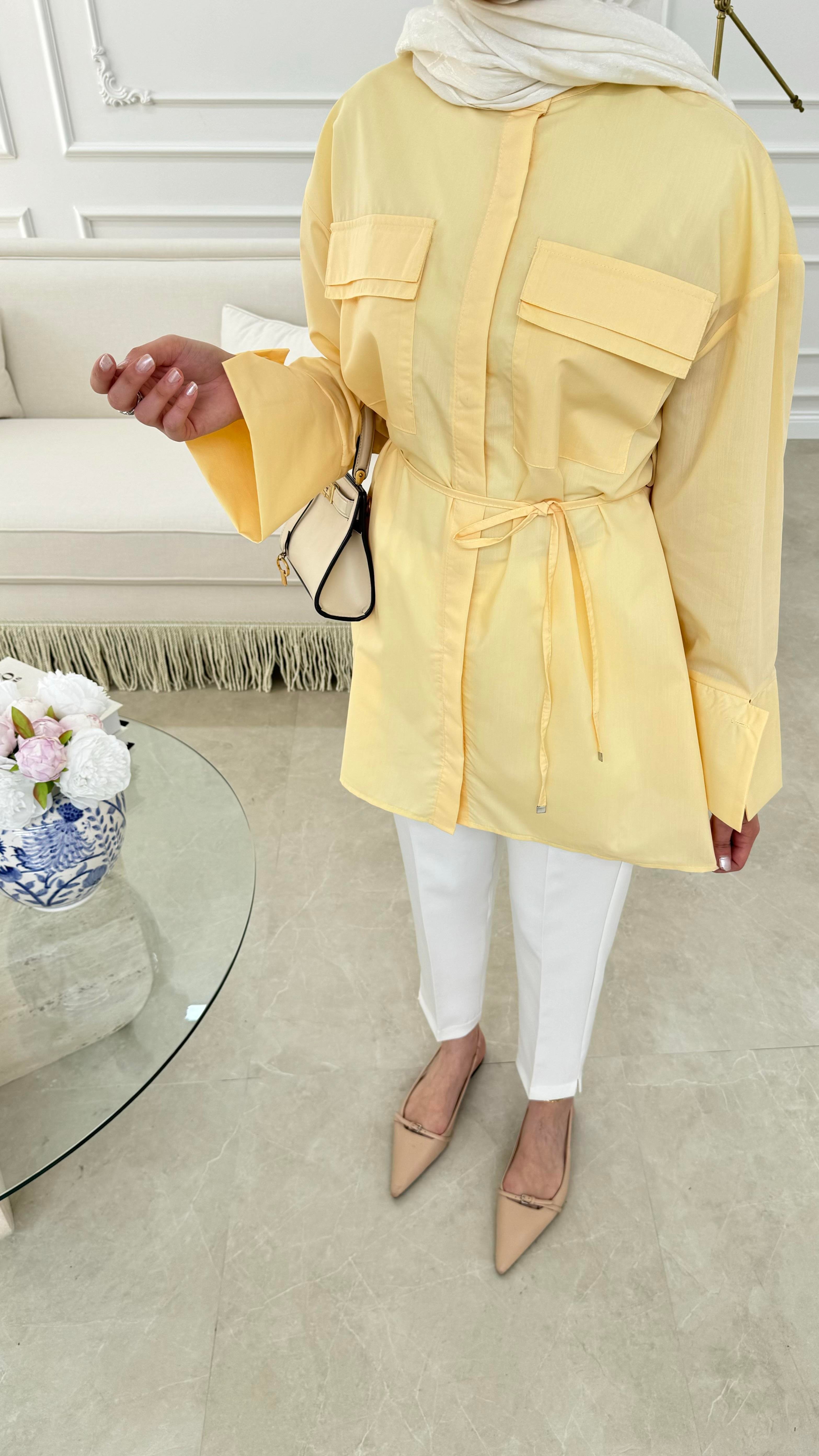 Cep Detaylı Poplin Gömlek Sarı