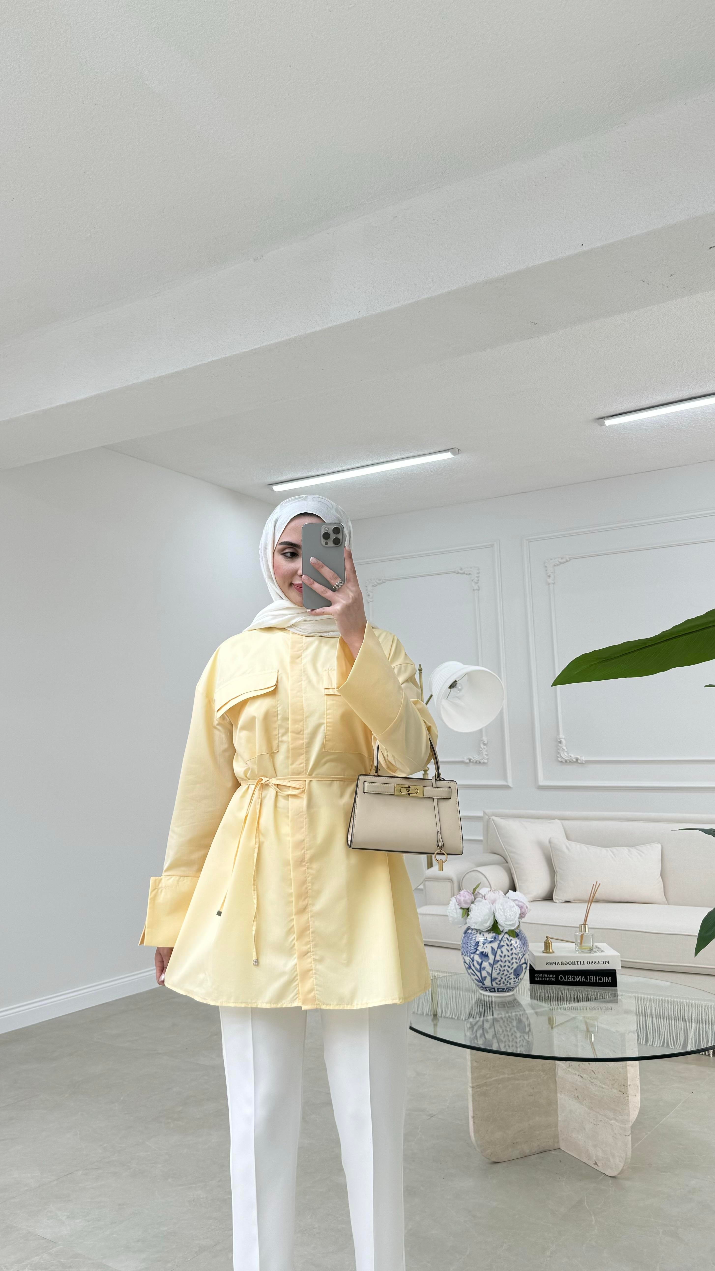 Cep Detaylı Poplin Gömlek Sarı