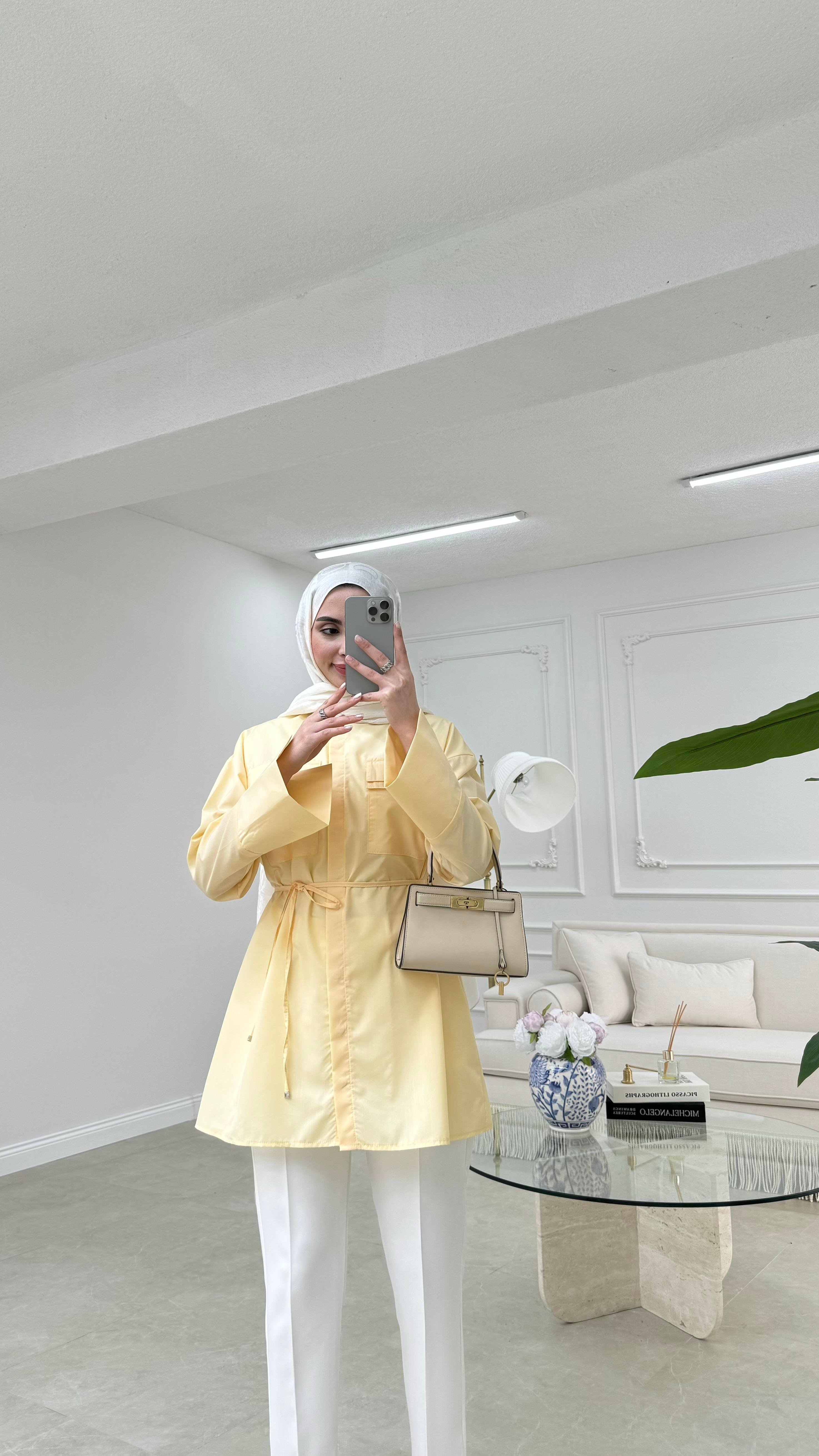 Cep Detaylı Poplin Gömlek Sarı