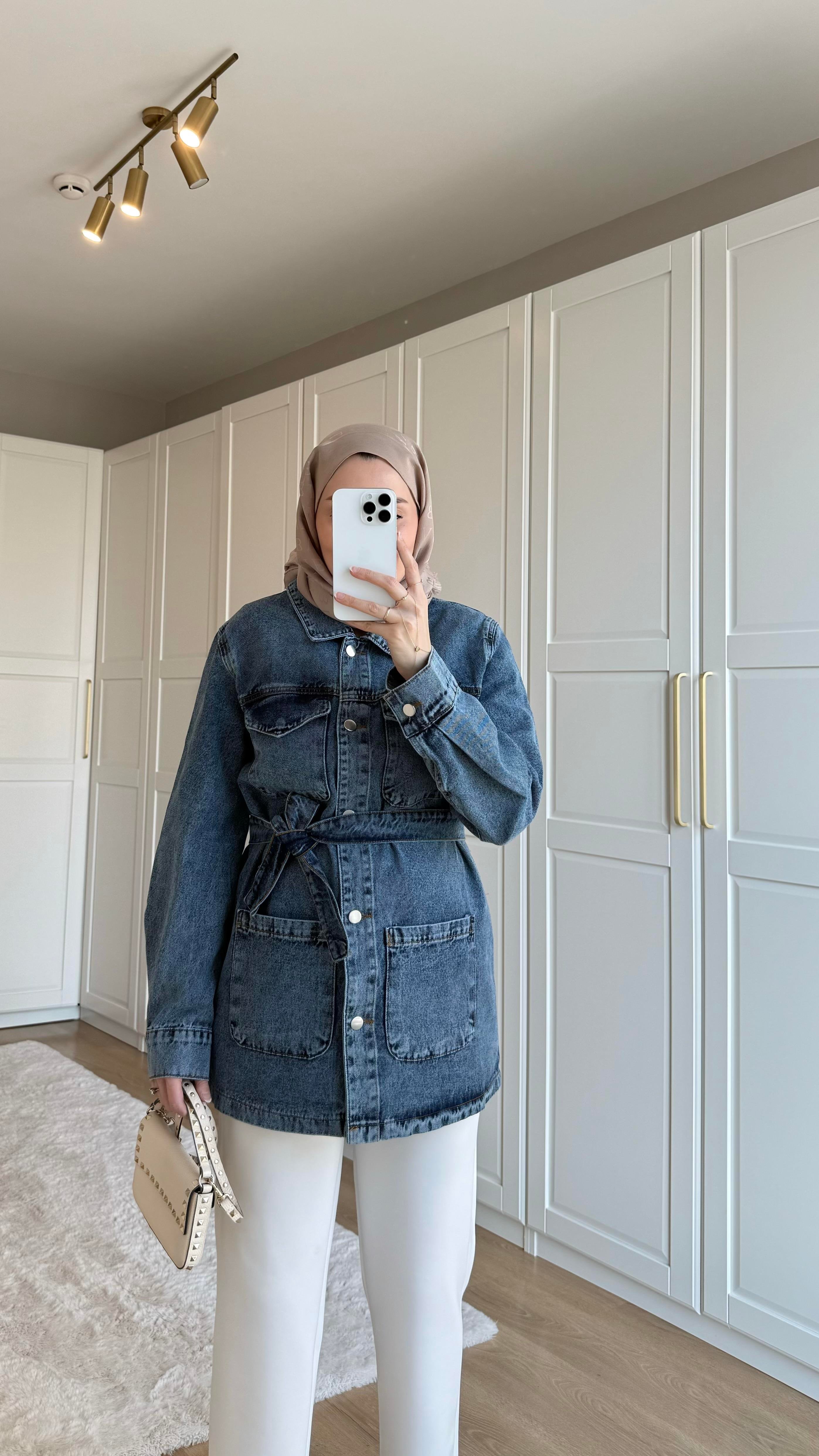 Cepli Denim Ceket Koyu Mavi