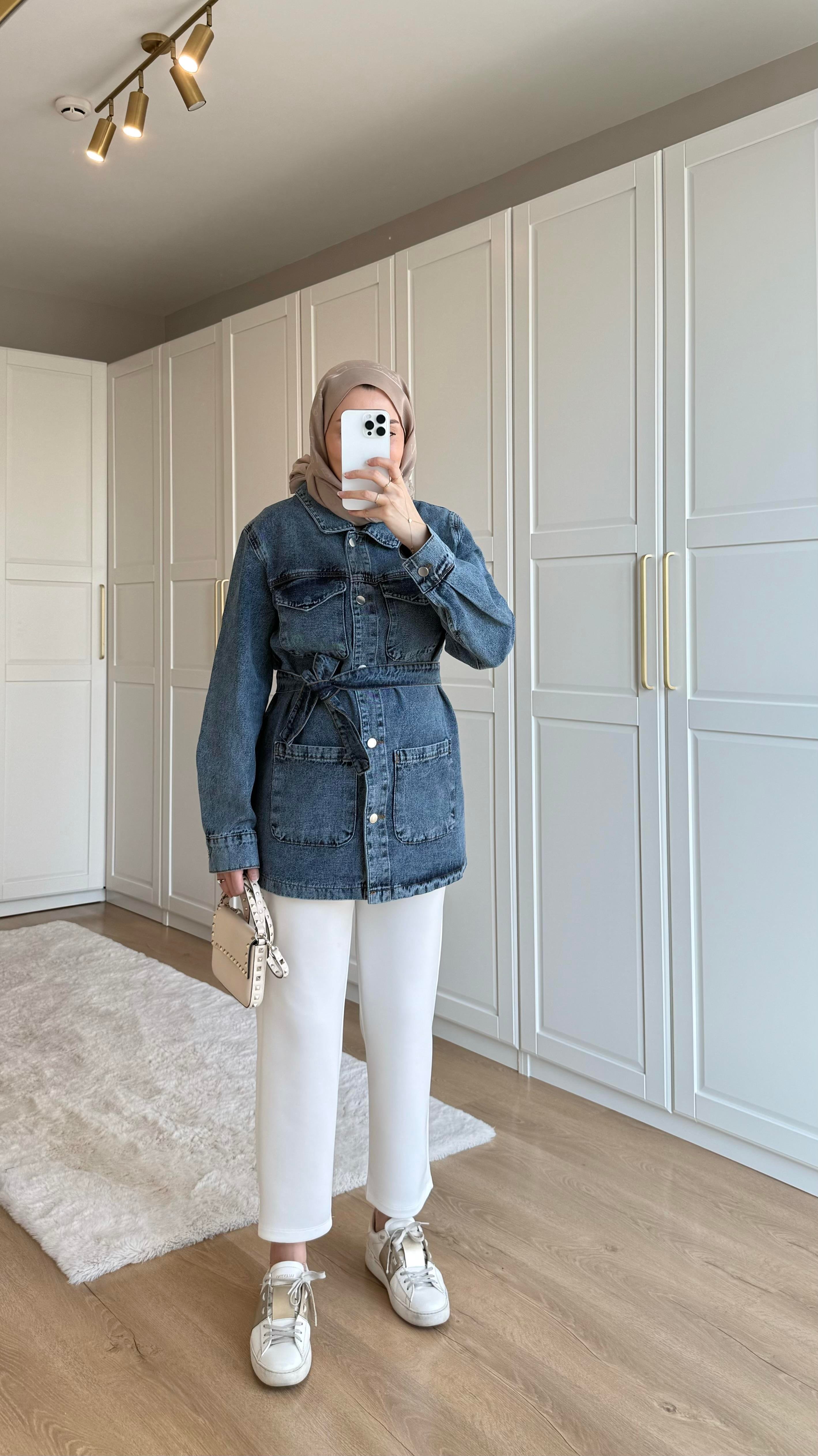 Cepli Denim Ceket Koyu Mavi