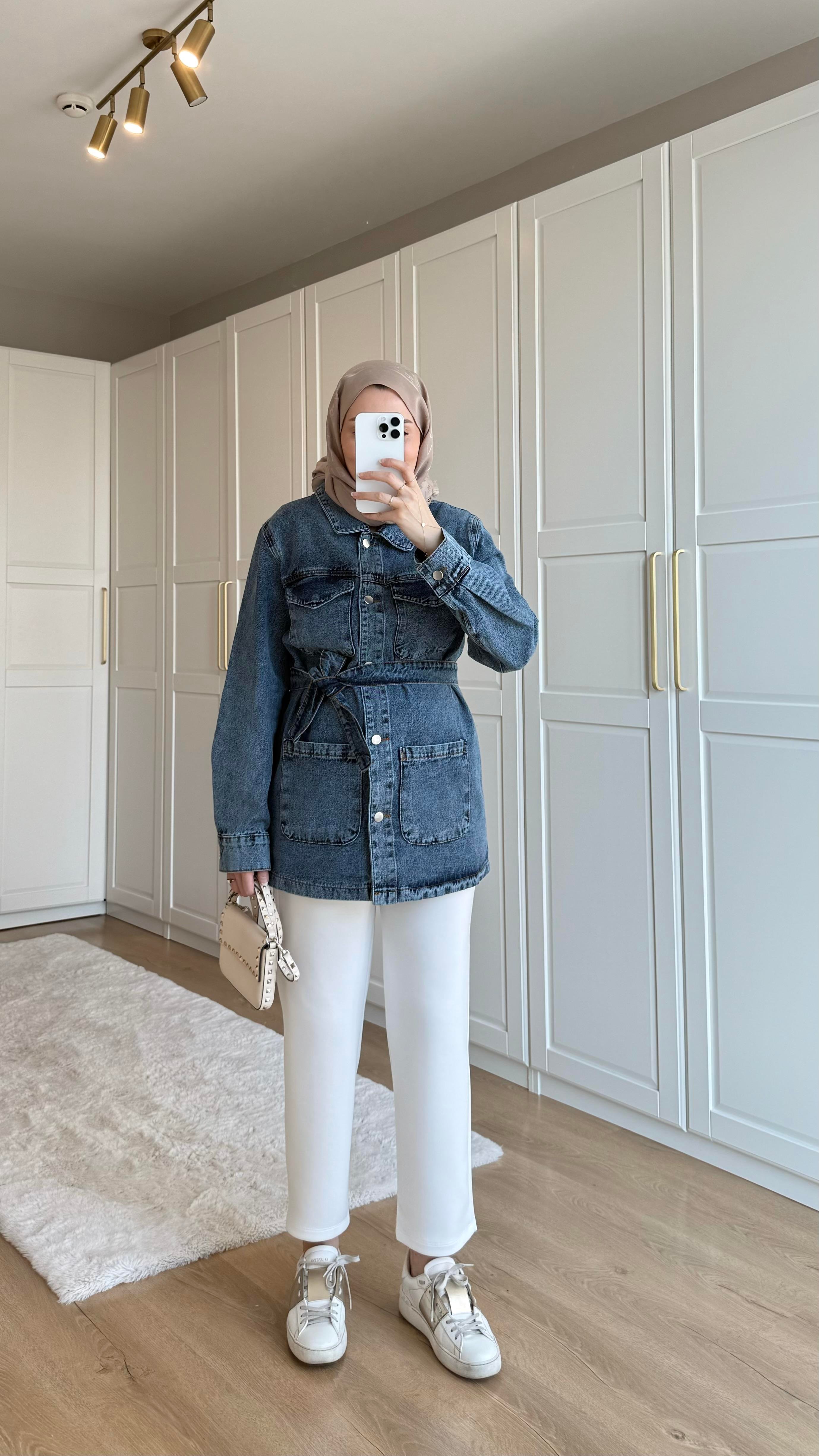 Cepli Denim Ceket Koyu Mavi