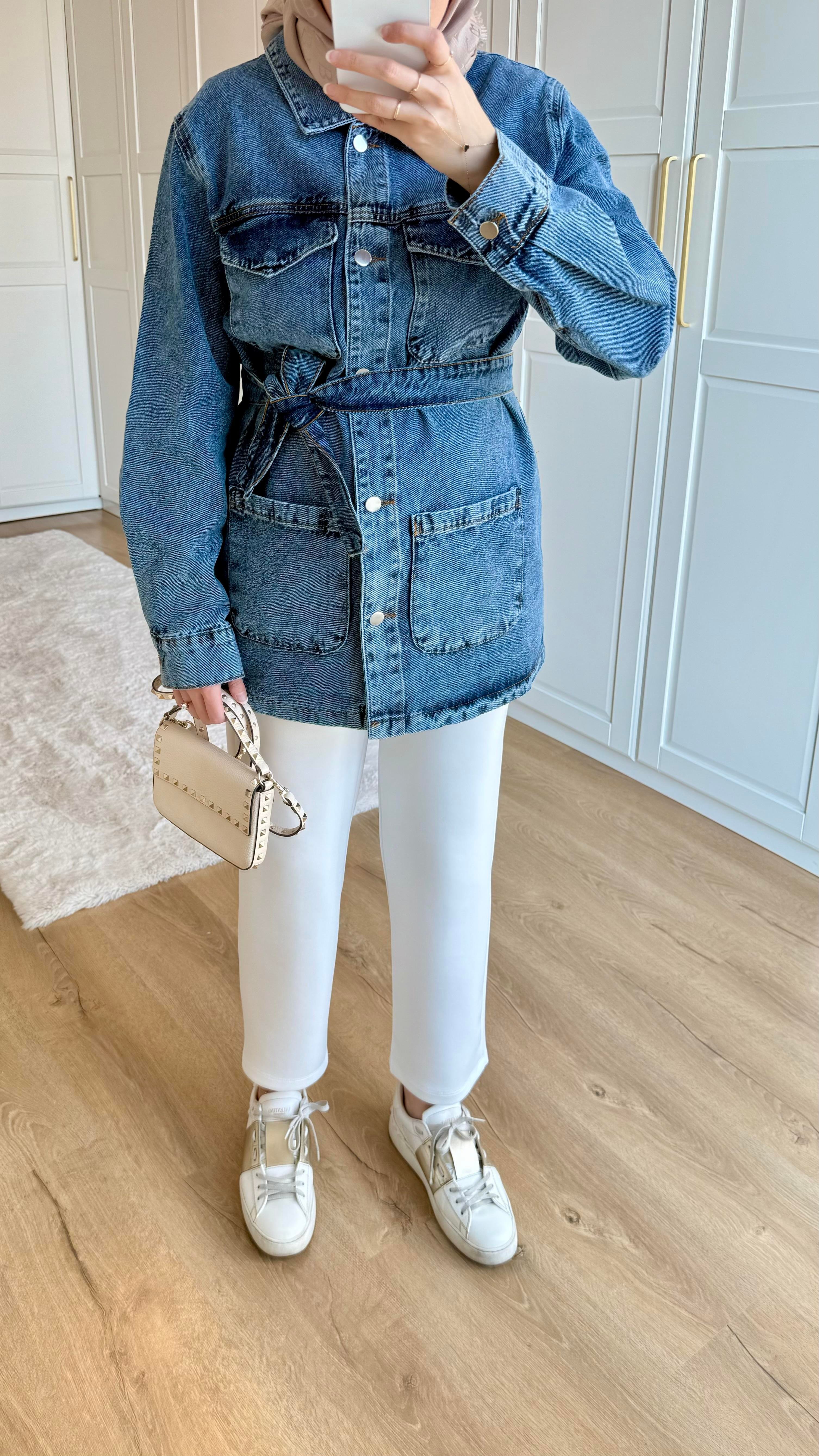 Cepli Denim Ceket Koyu Mavi