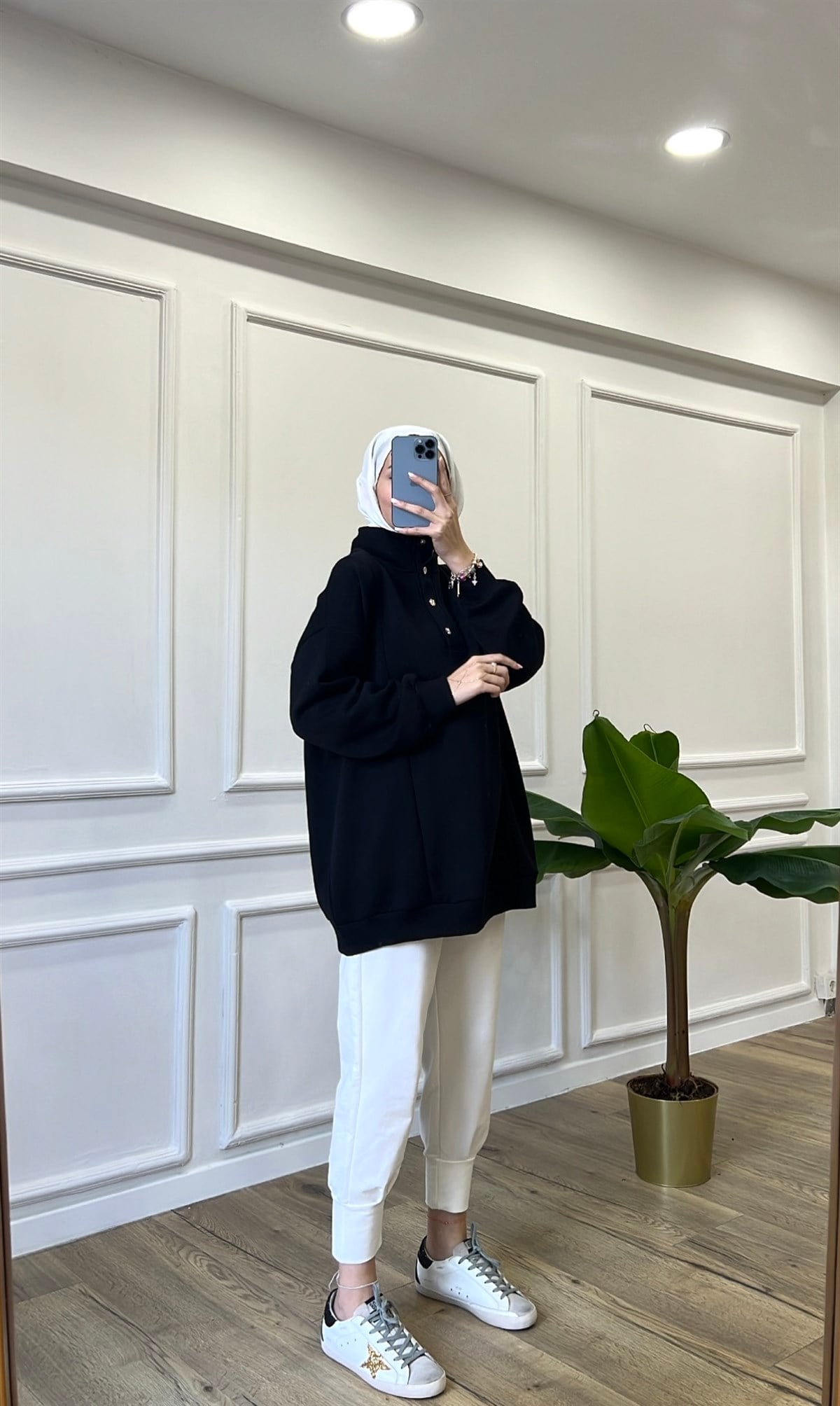 Çıtçıtlı Sweatshirt - Siyah