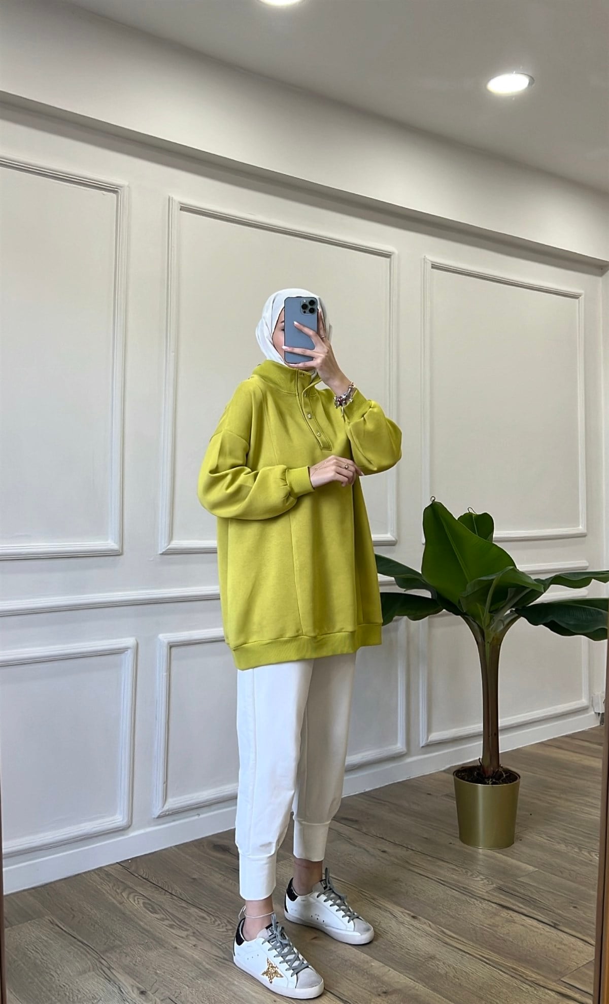 Çıtçıtlı Sweatshirt - Yağ Yeşili