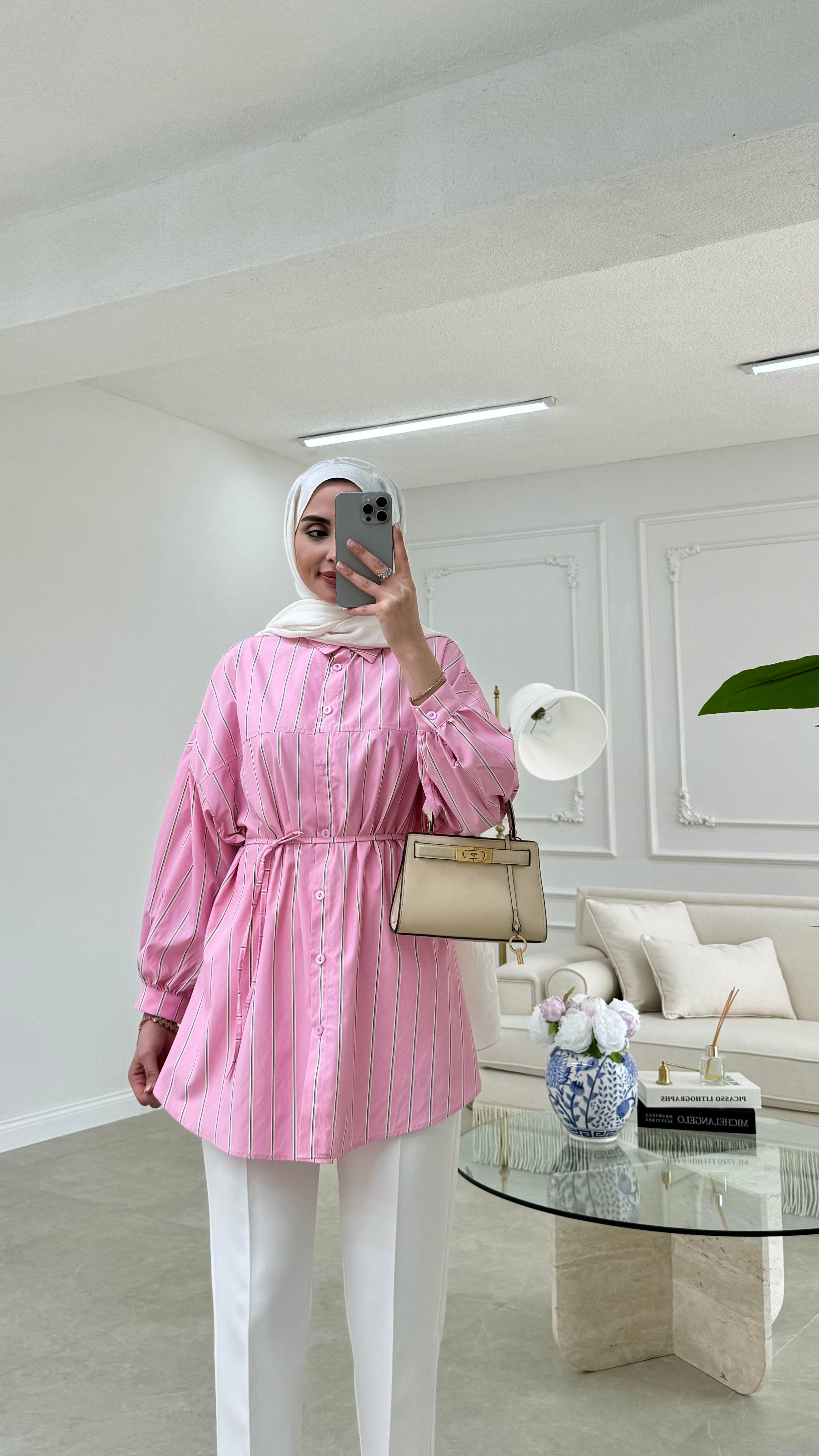 Çizgili Gömlek Pembe 