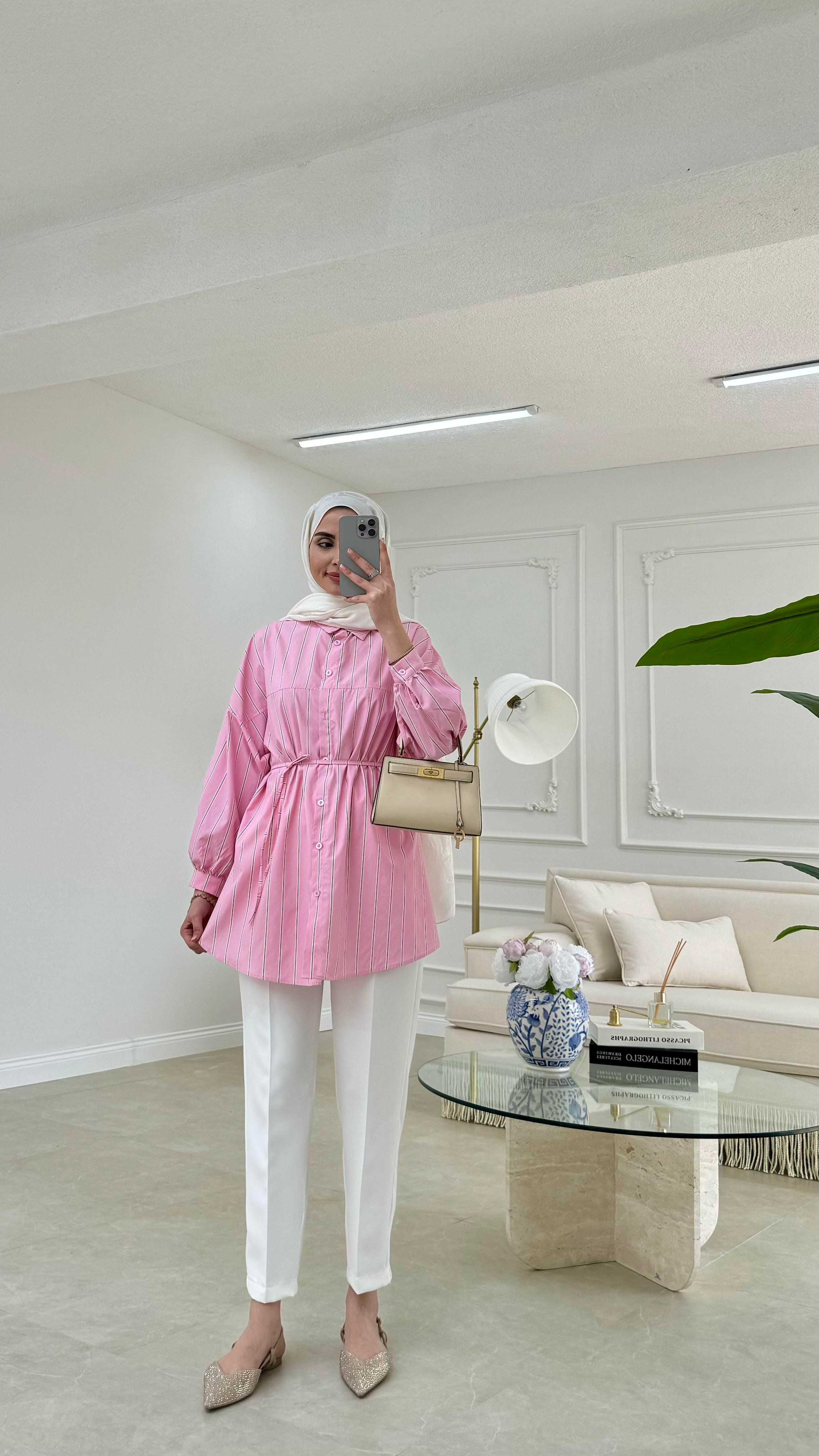 Çizgili Gömlek Pembe 