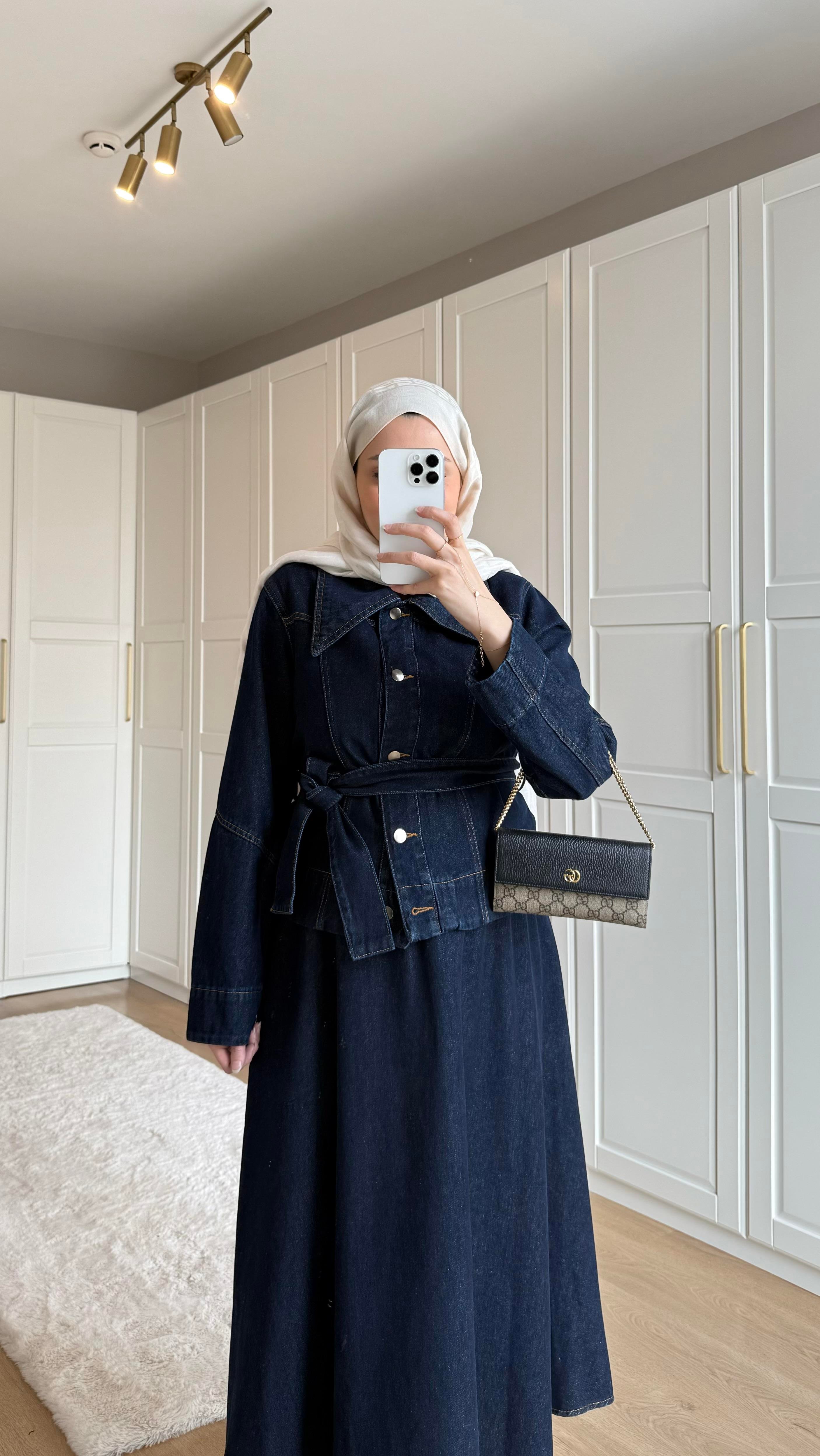 Denim Etekli Takım Mavi
