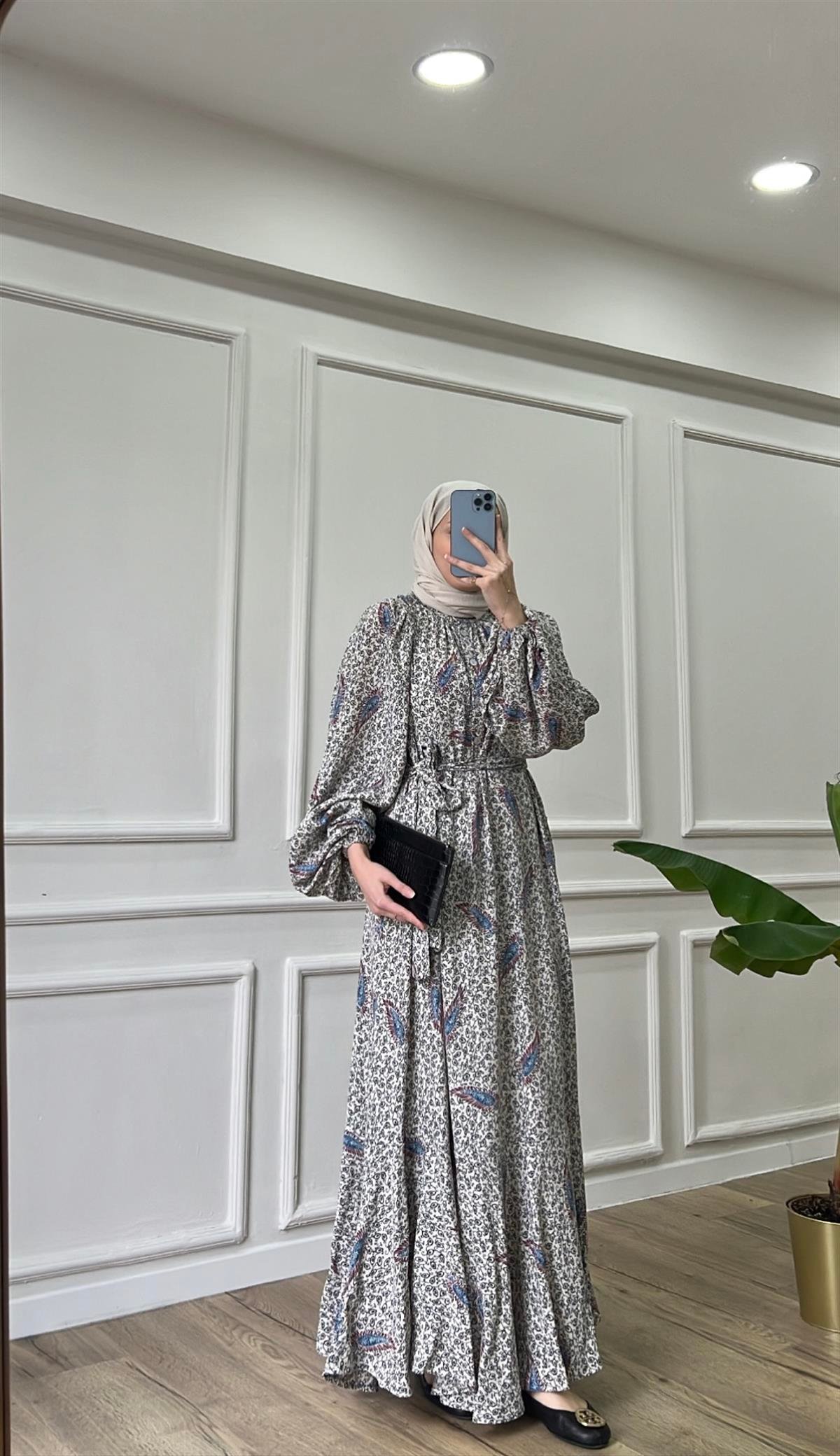 Desenli Elbise - Siyah