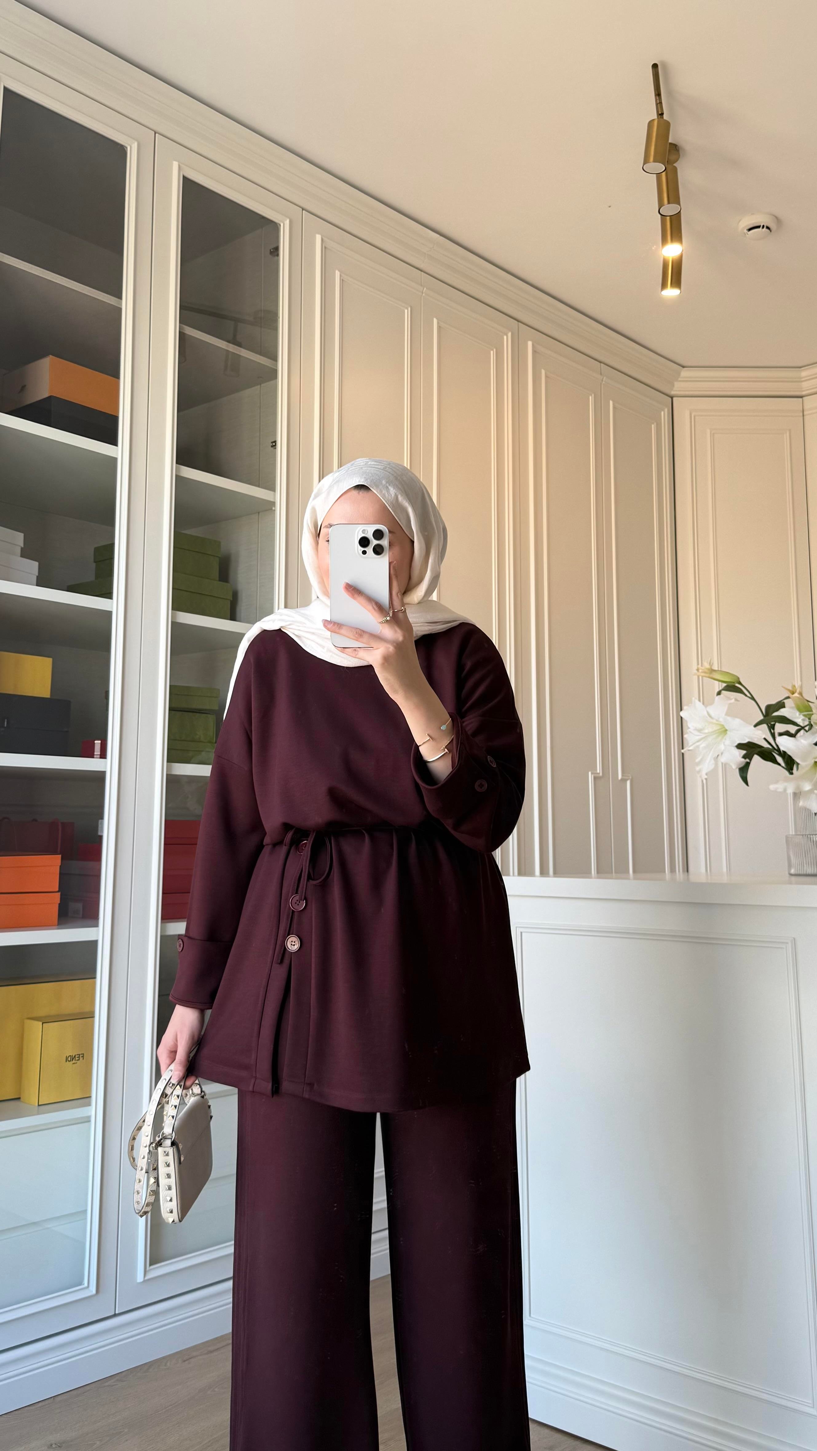 Düğme Detaylı Oysh Takım Bordo