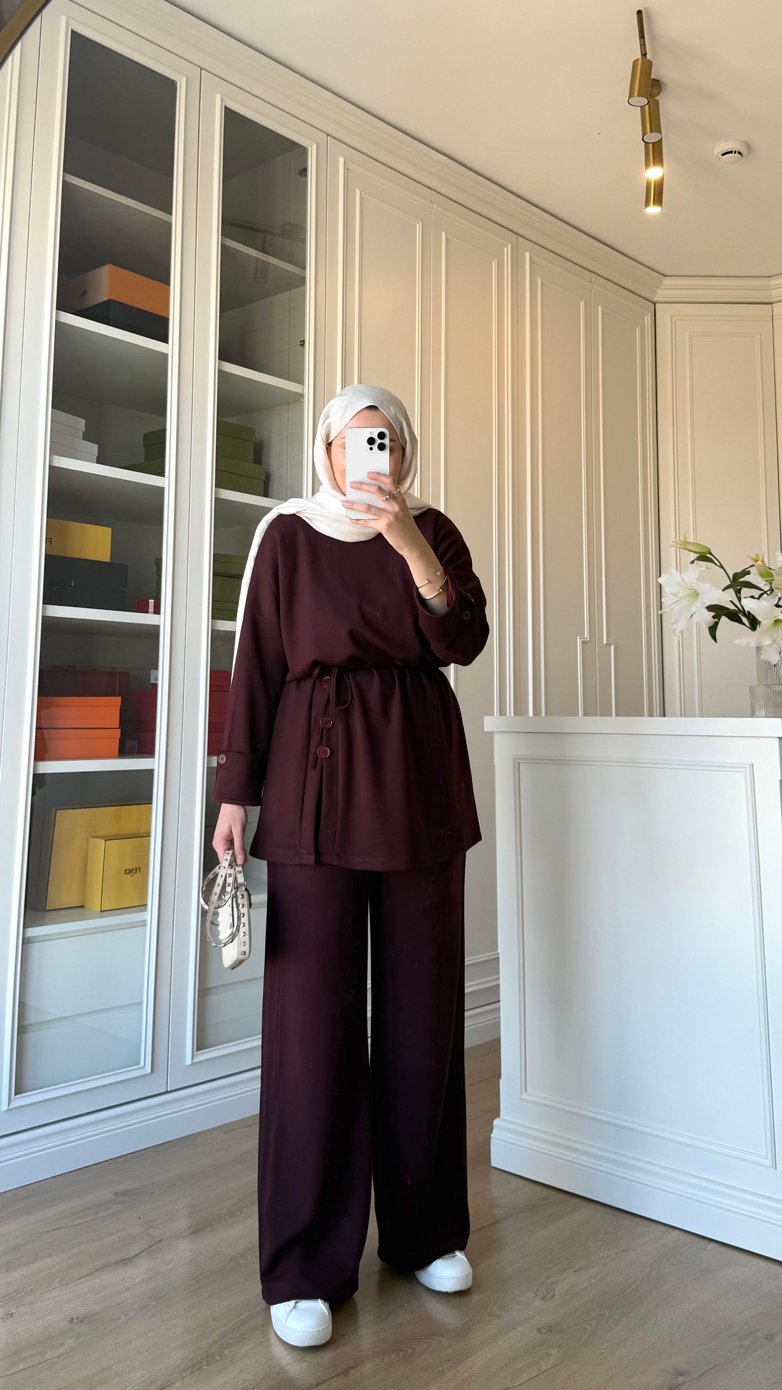 Düğme Detaylı Oysh Takım Bordo