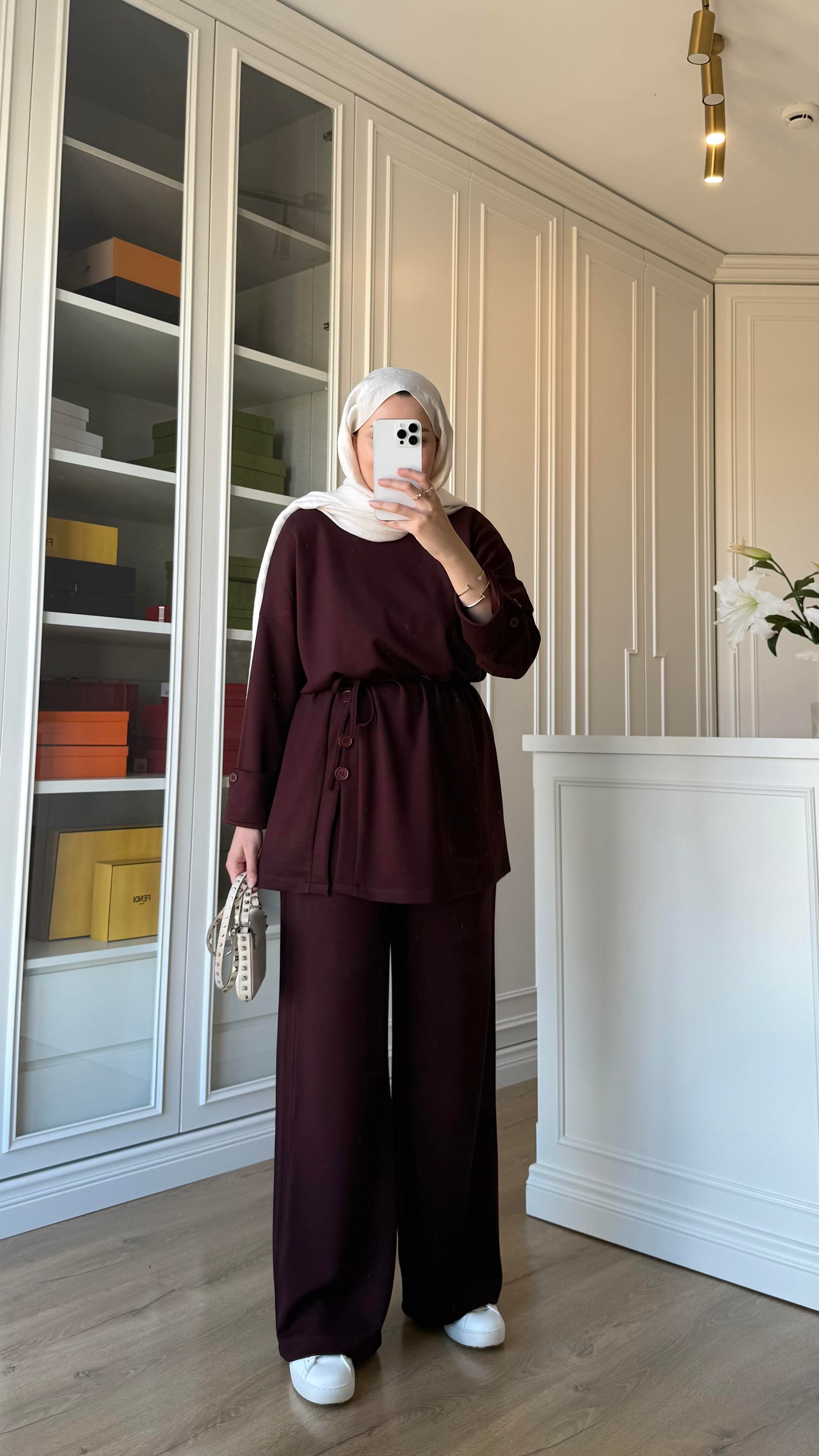 Düğme Detaylı Oysh Takım Bordo