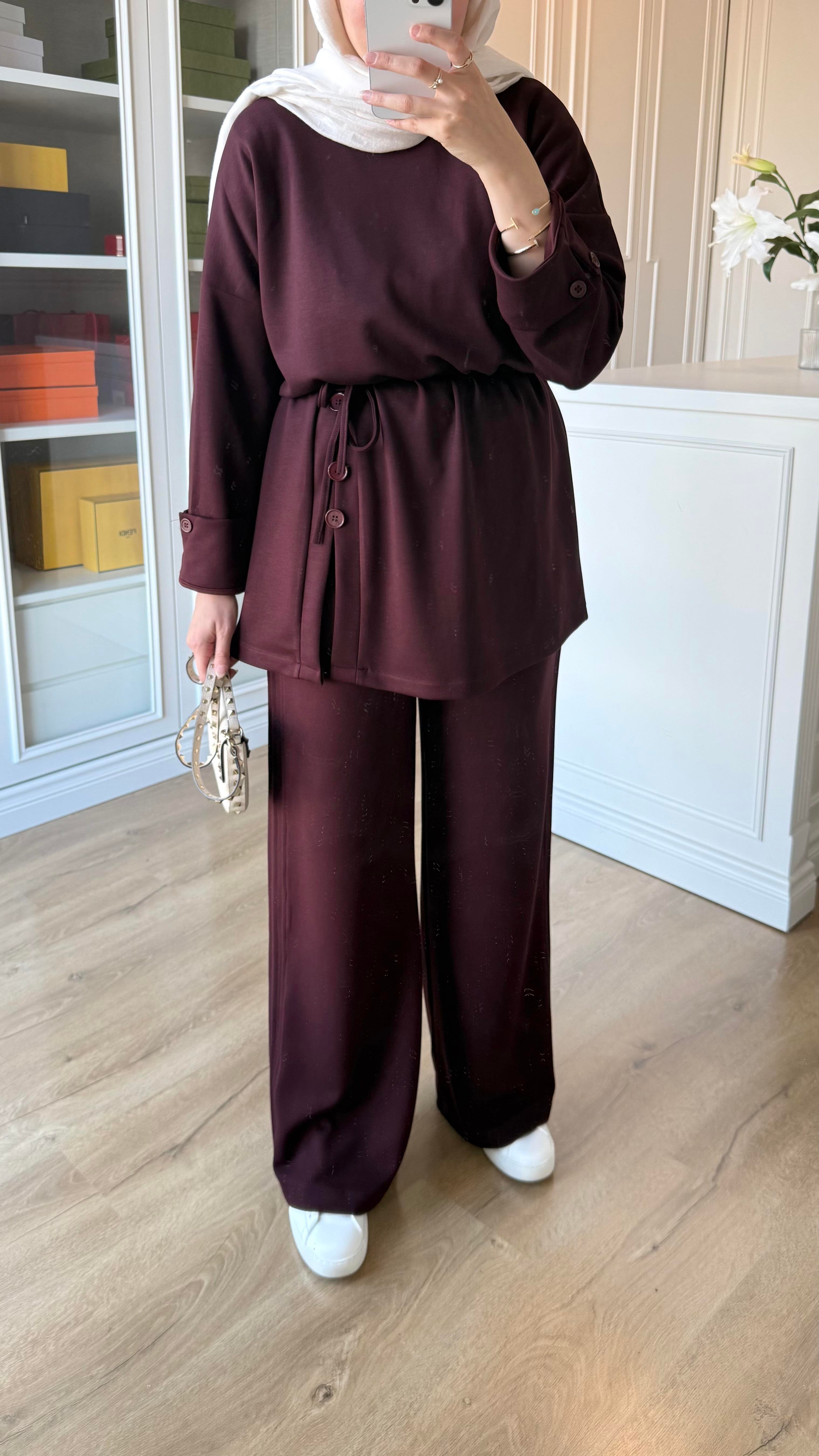 Düğme Detaylı Oysh Takım Bordo
