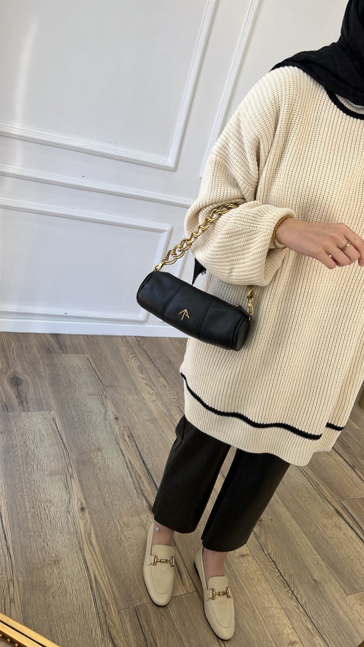 Ekru - Tek Şeritli Triko