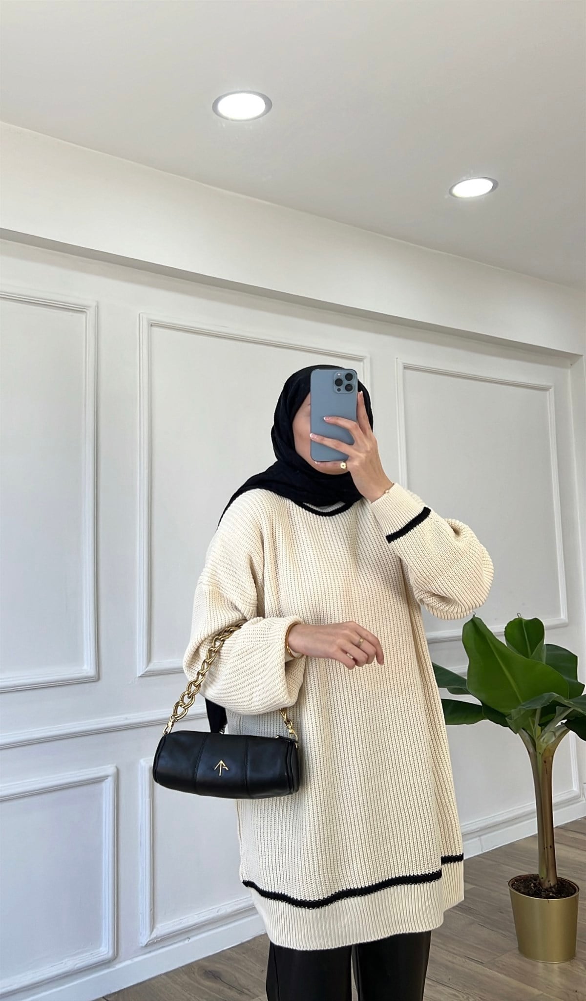 Ekru - Tek Şeritli Triko