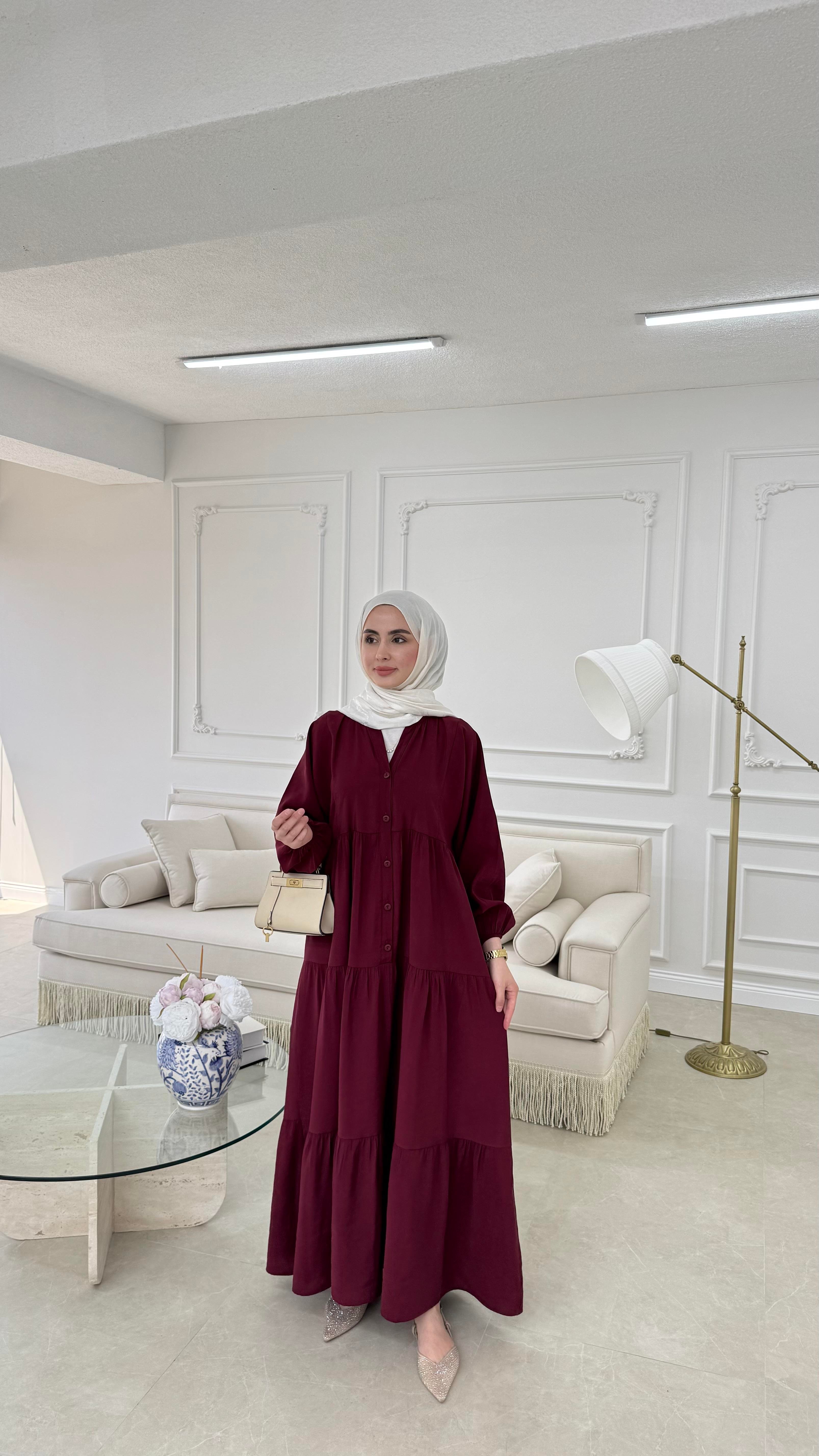 Elan Tensel Elbise Bordo