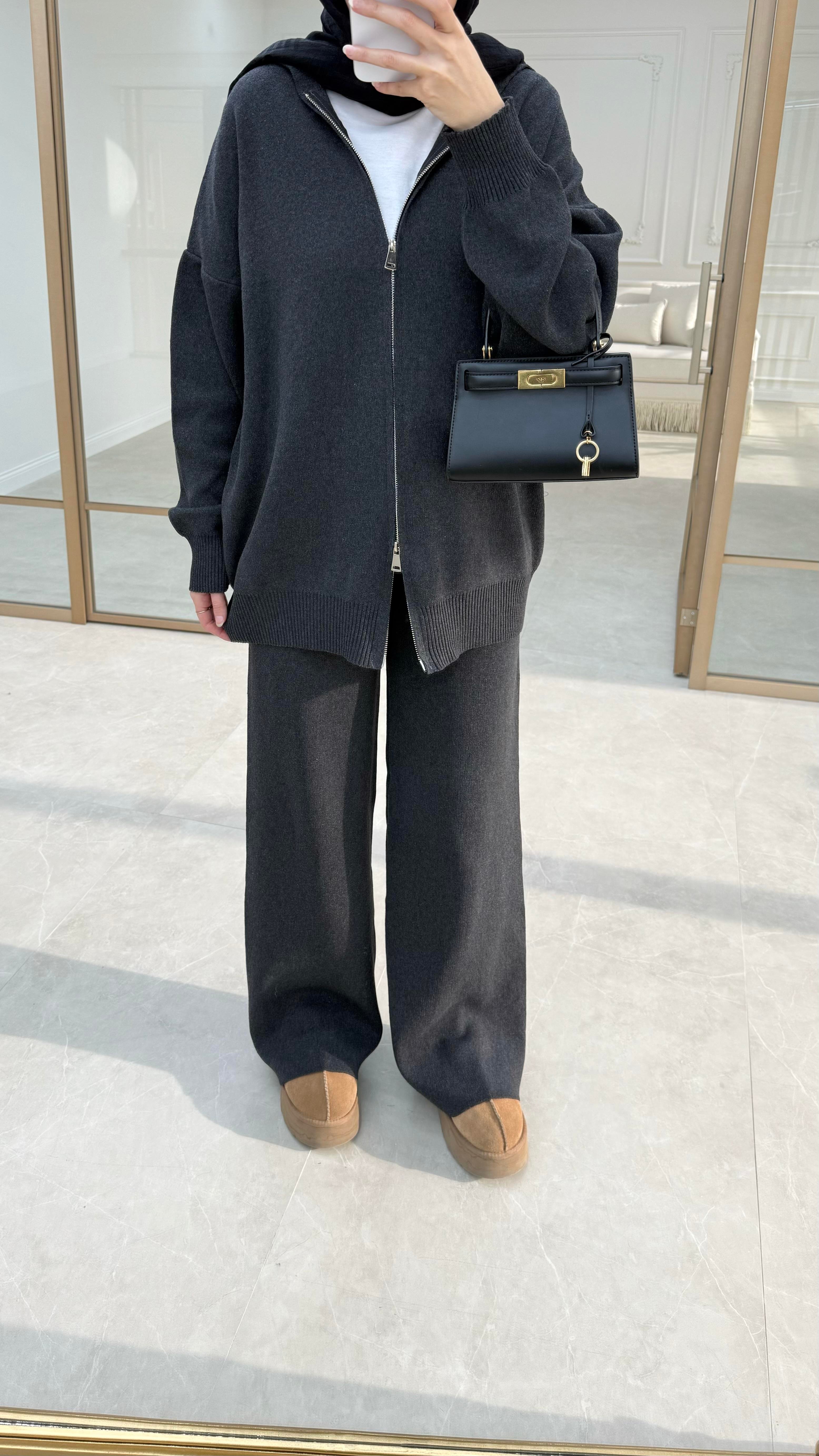 Fermuarlı Triko Takım Antrasit 