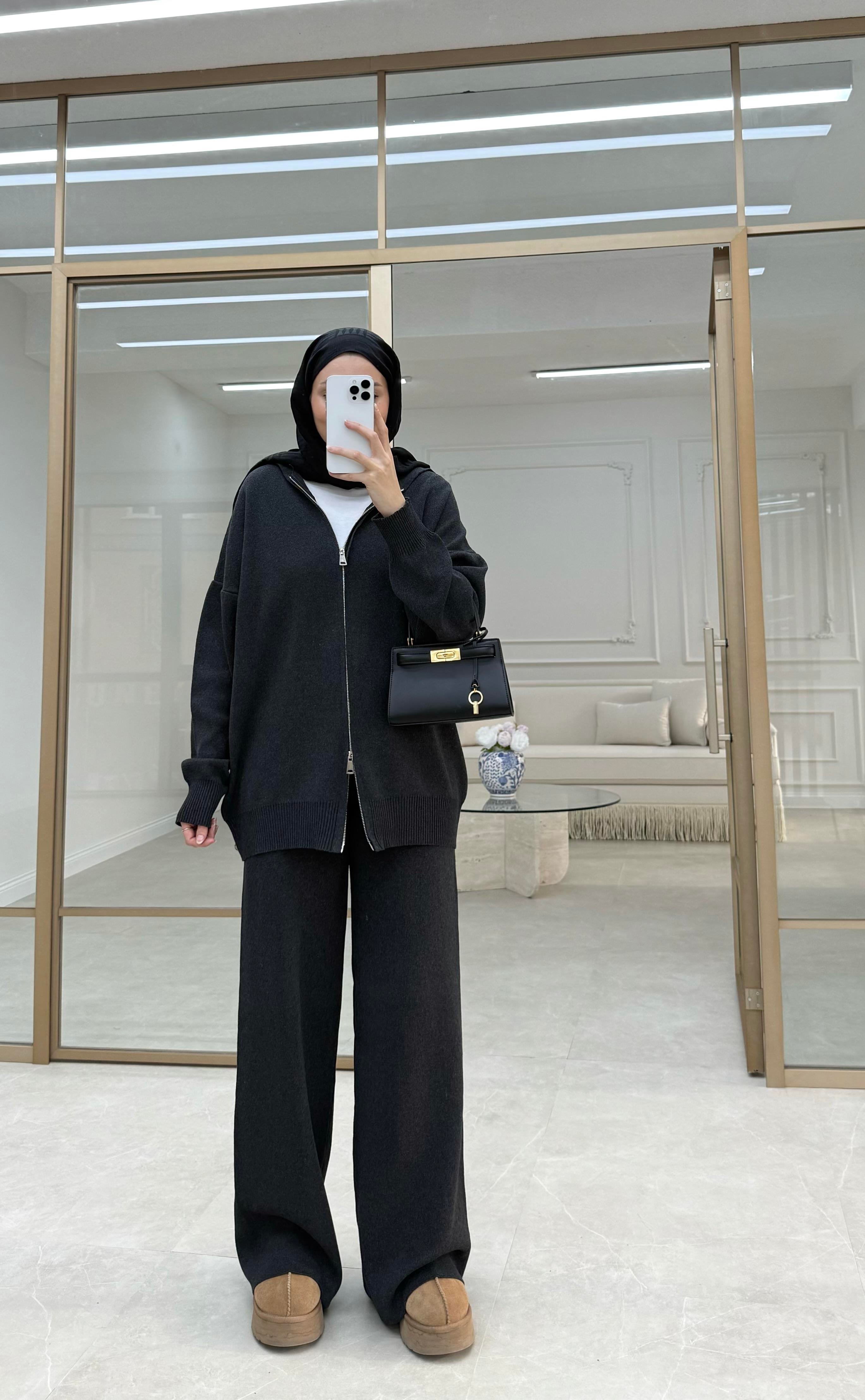 Fermuarlı Triko Takım Antrasit 