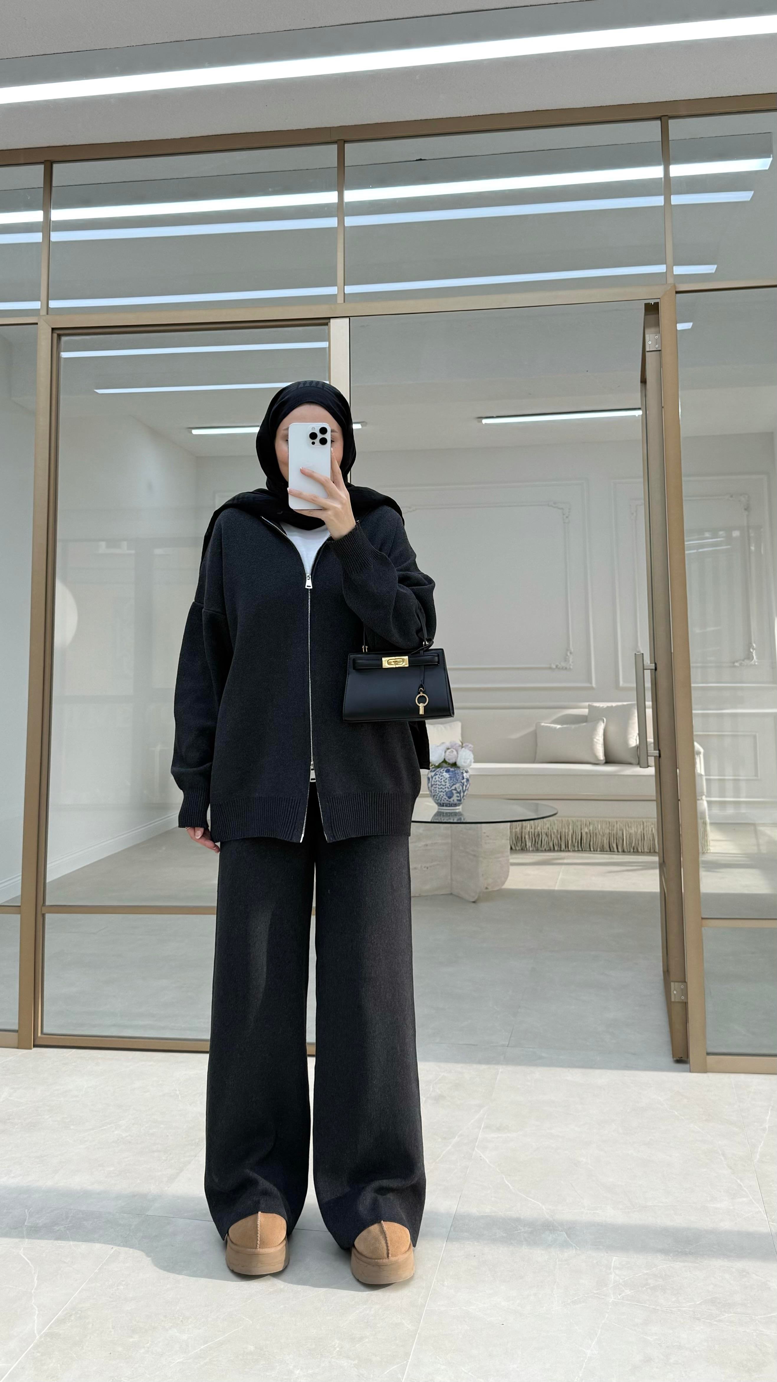 Fermuarlı Triko Takım Antrasit 