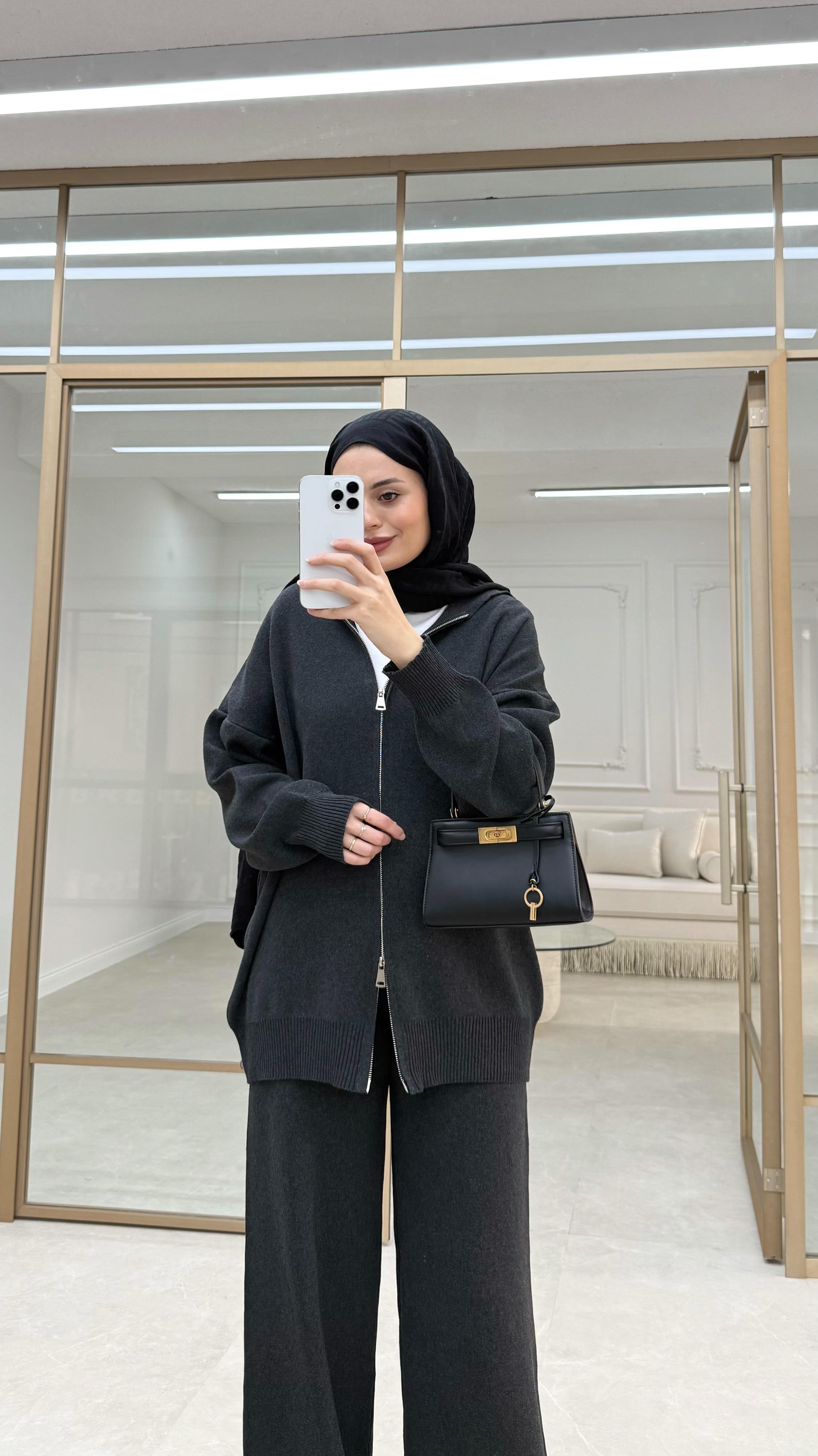 Fermuarlı Triko Takım Antrasit 