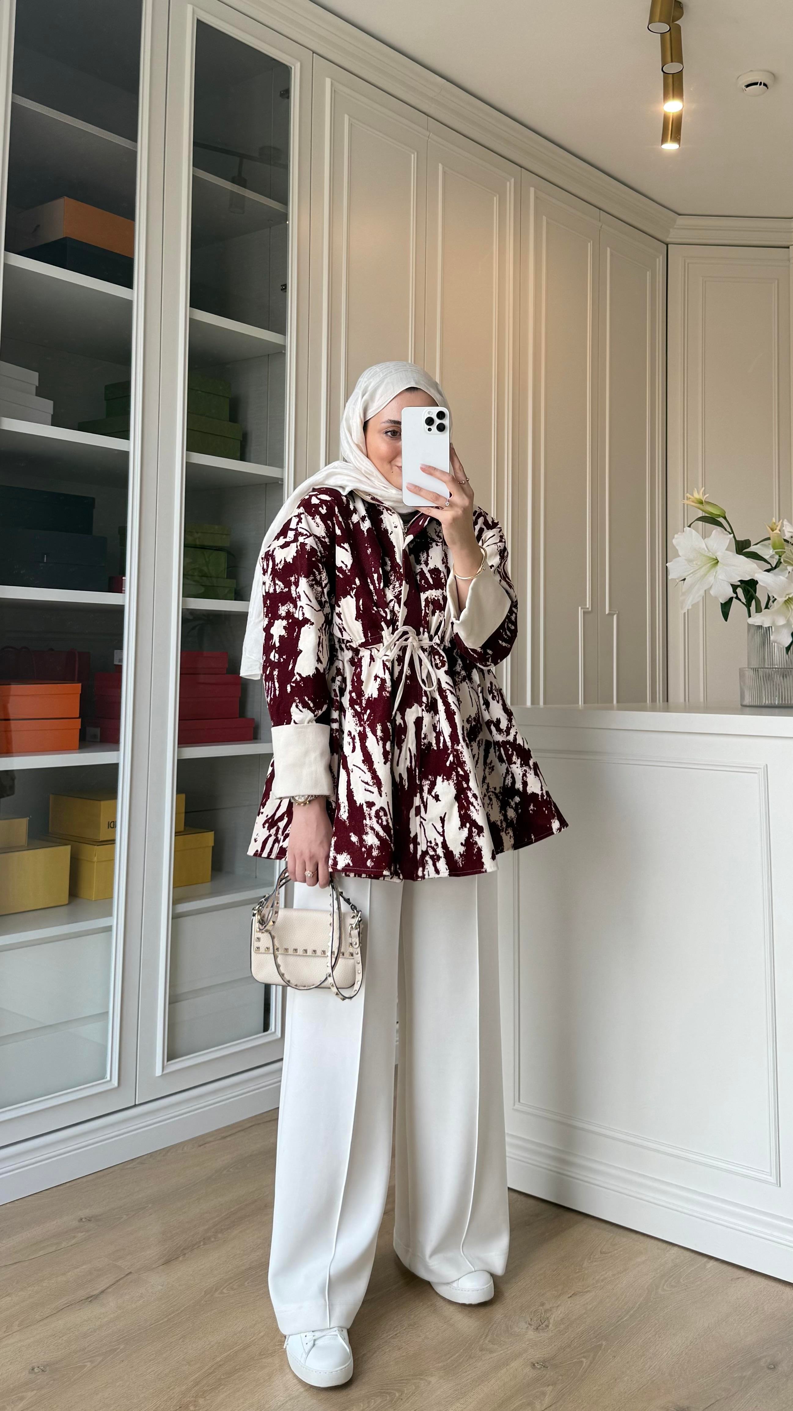 Fery Baskılı Ceket Bordo