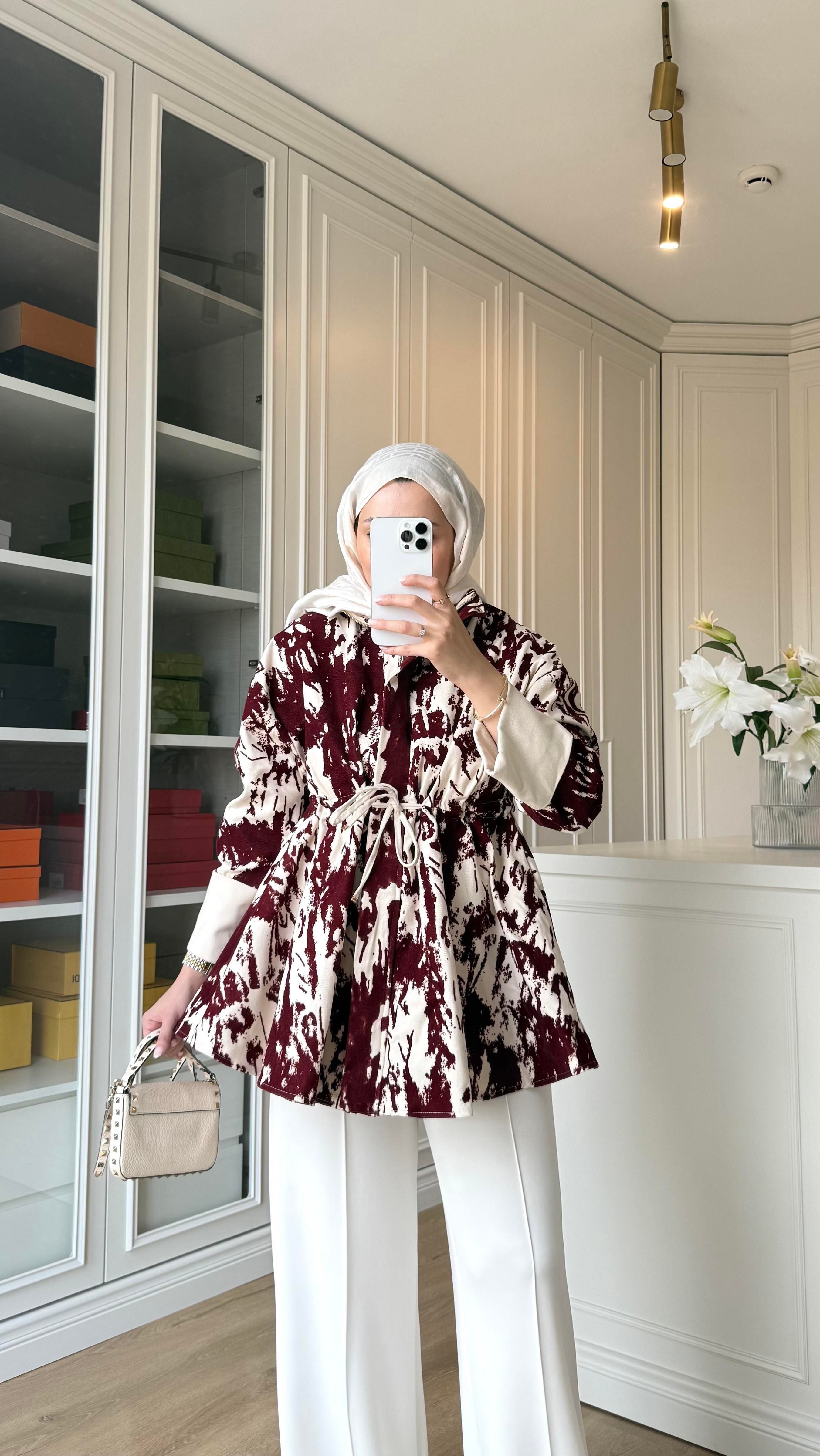 Fery Baskılı Ceket Bordo