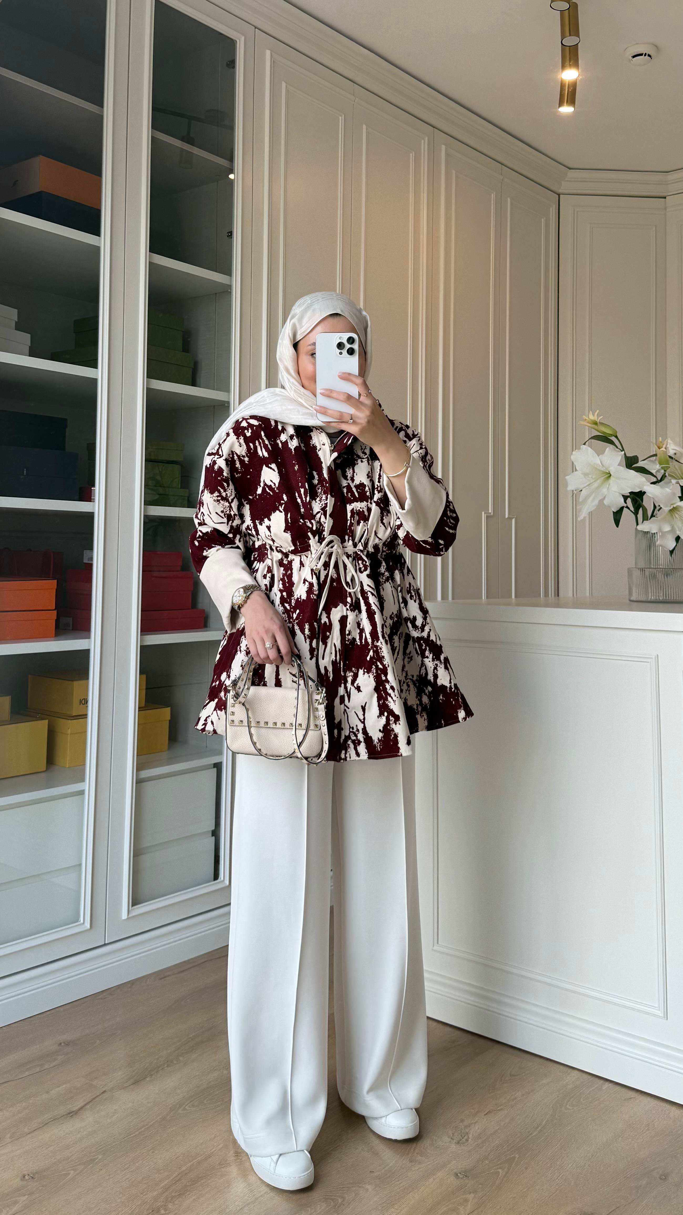 Fery Baskılı Ceket Bordo