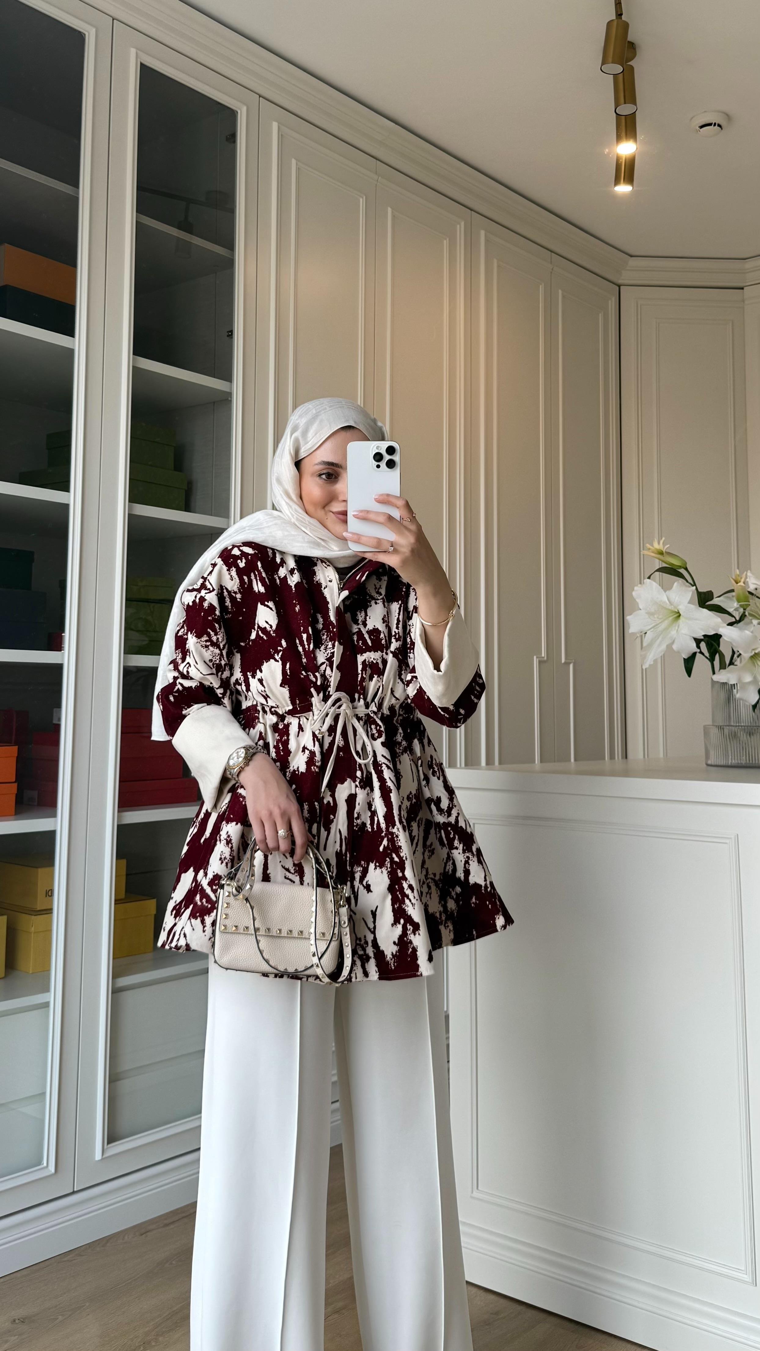 Fery Baskılı Ceket Bordo