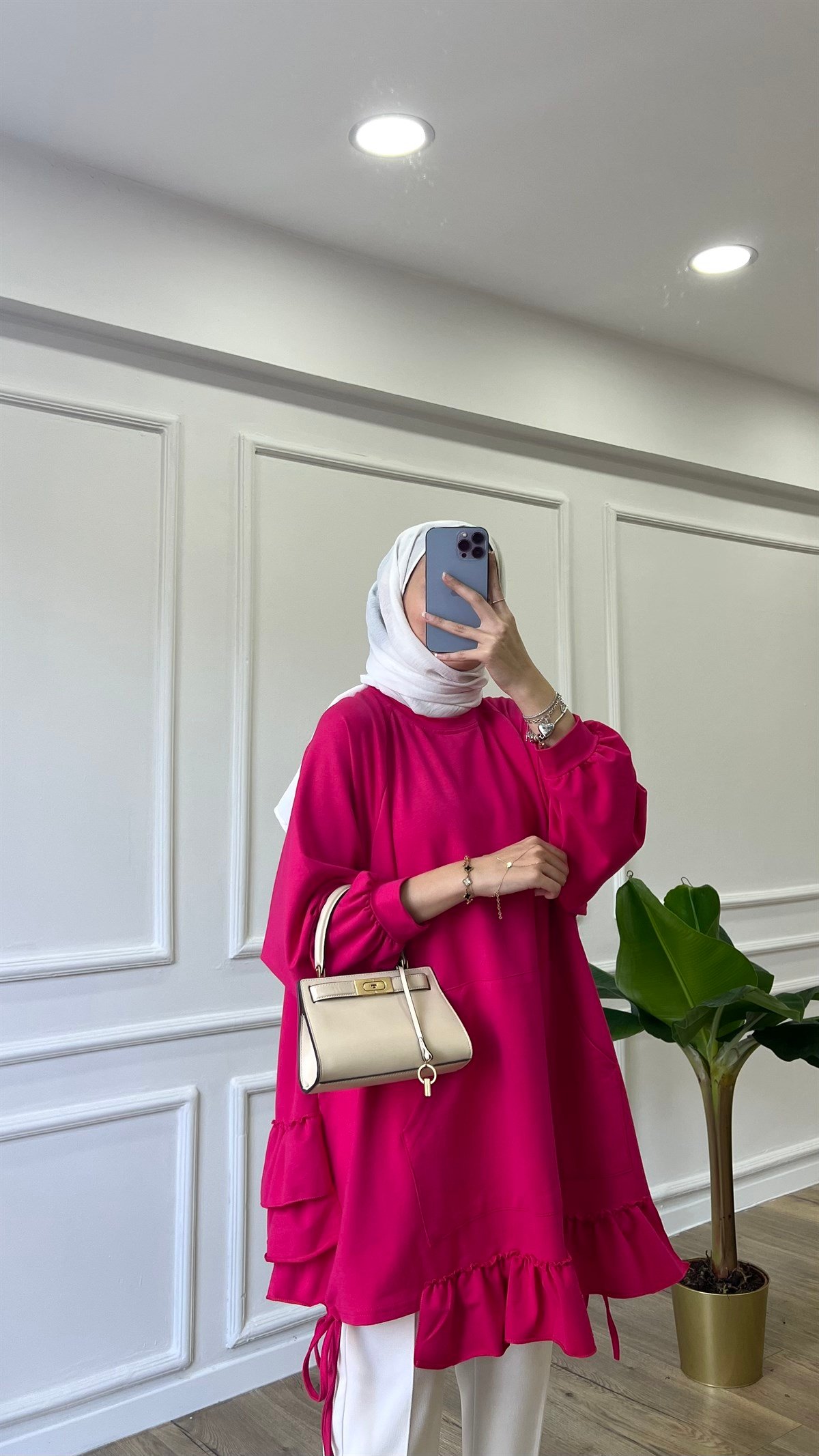 Fırfır Detaylı Sweatshirt - Pembe