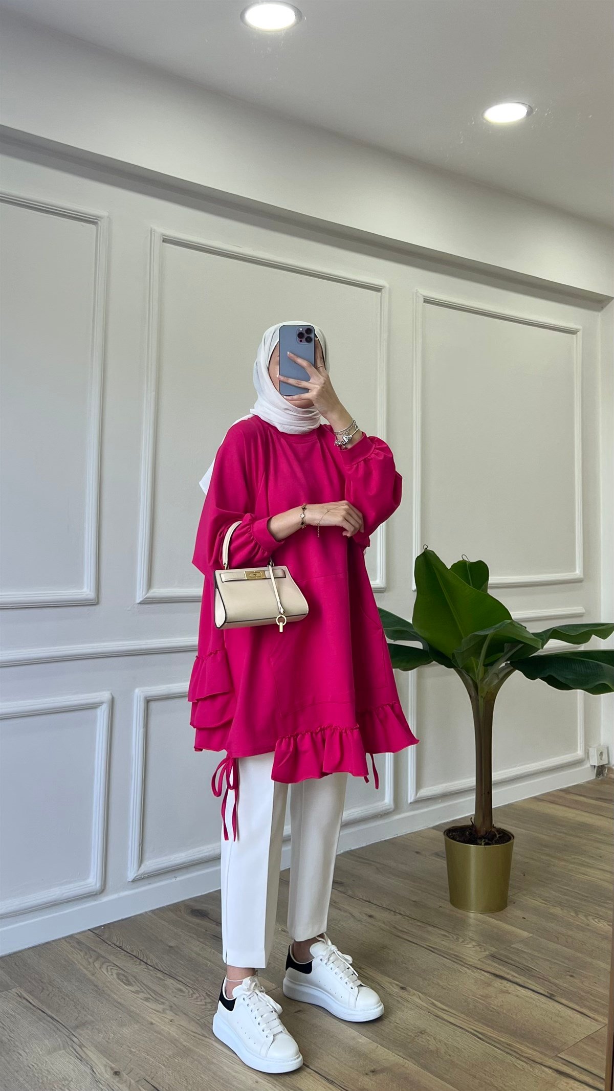 Fırfır Detaylı Sweatshirt - Pembe