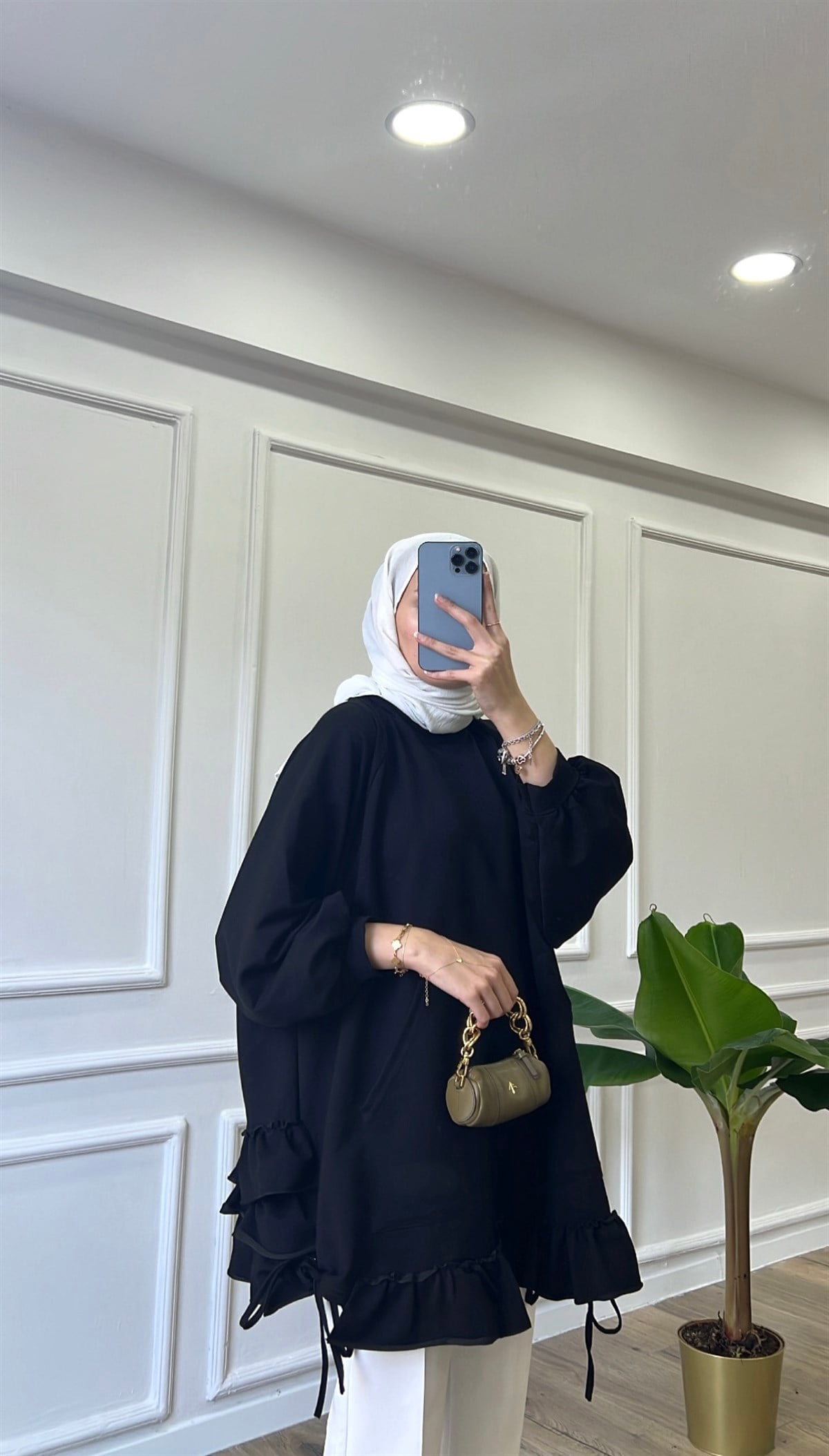 Fırfır Detaylı Sweatshirt - Siyah