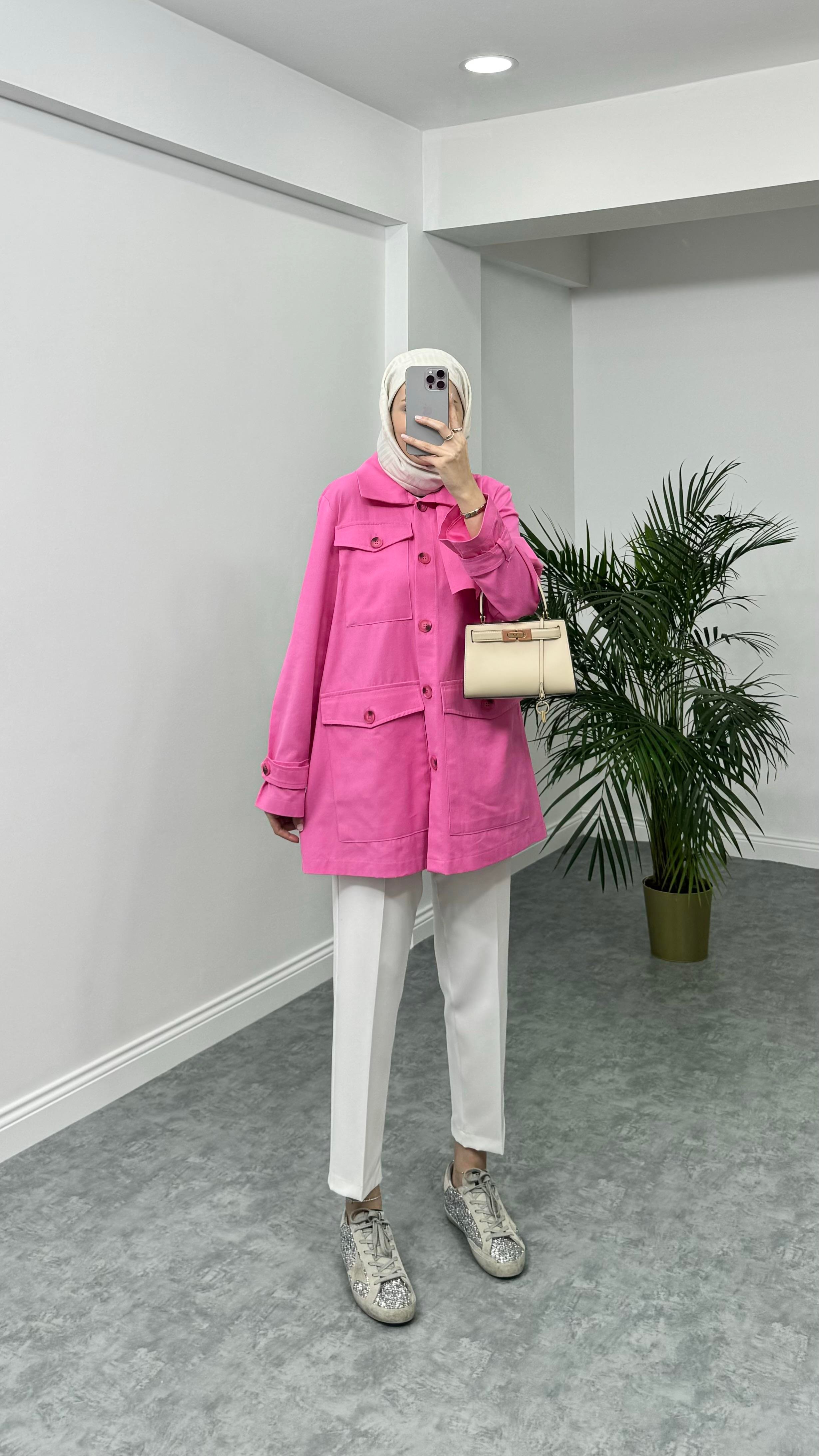 Gabardin Ceket Pembe 