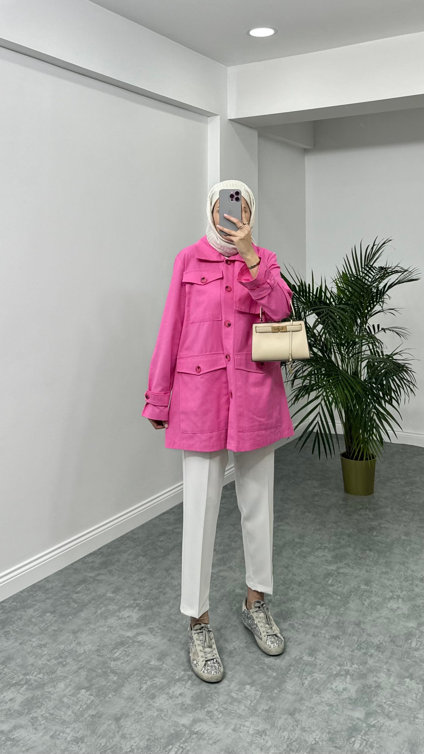 Gabardin Ceket Pembe 
