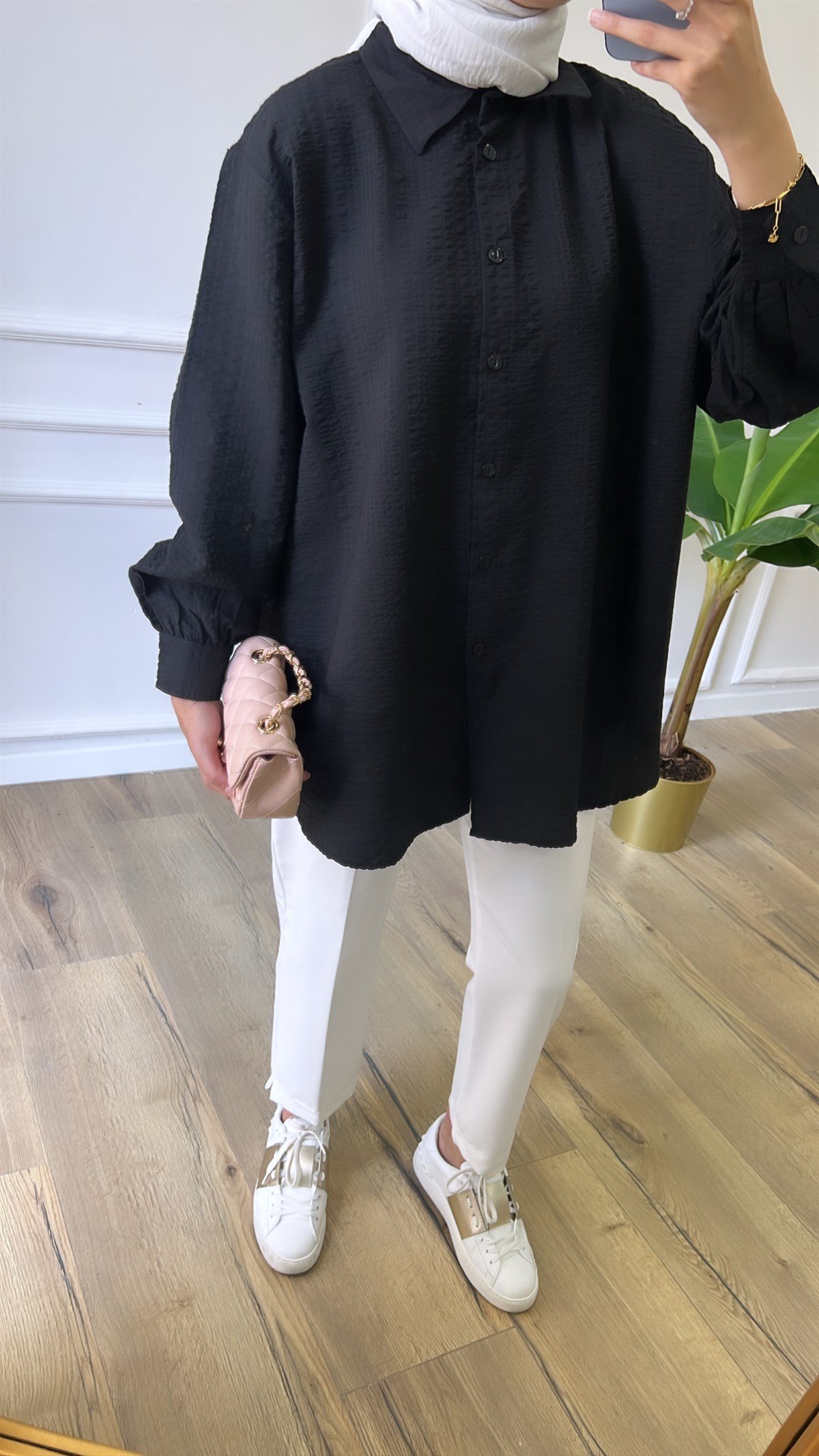 Gofre Gömlek - Siyah