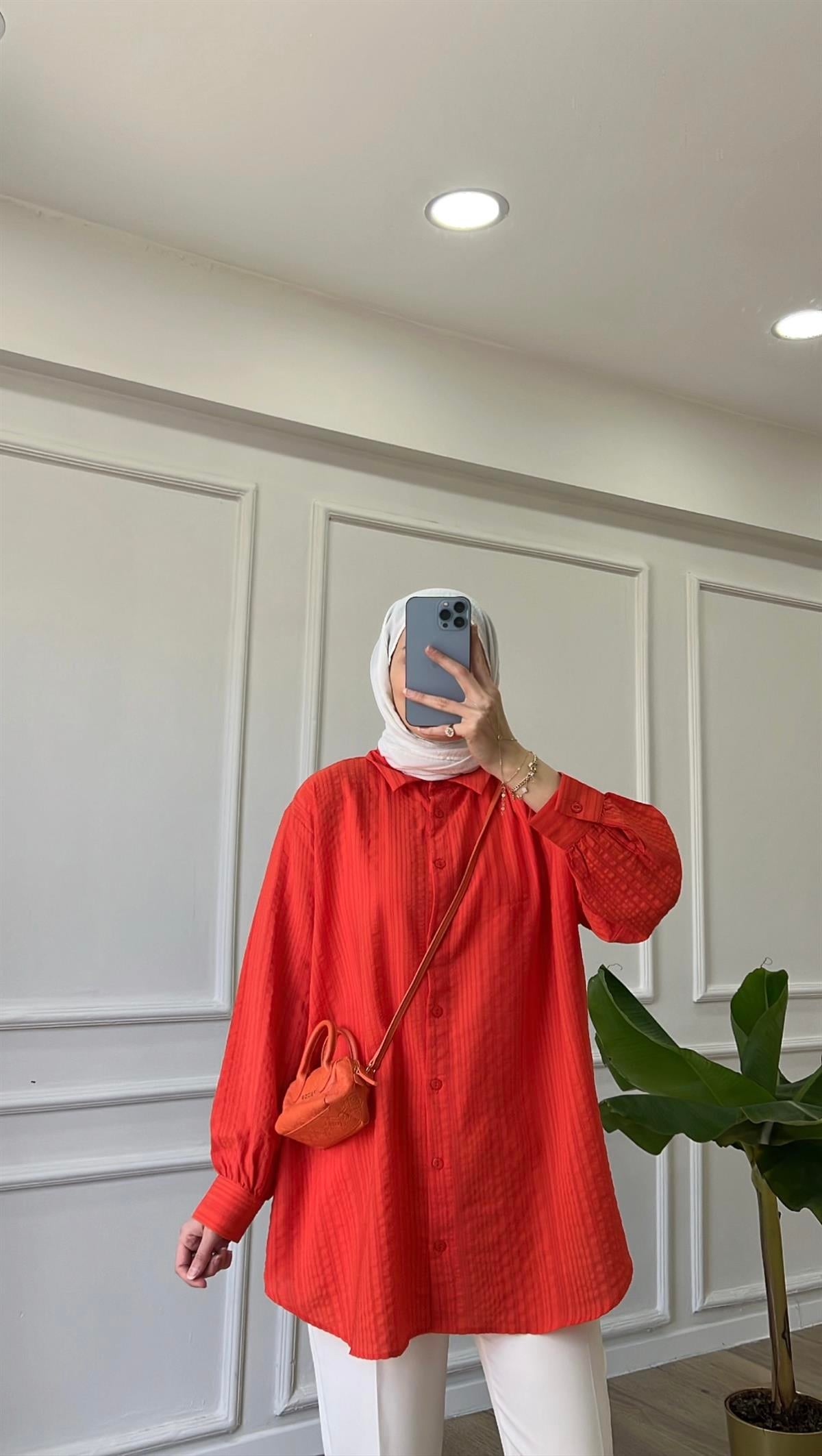 Gofre Gömlek - Turuncu