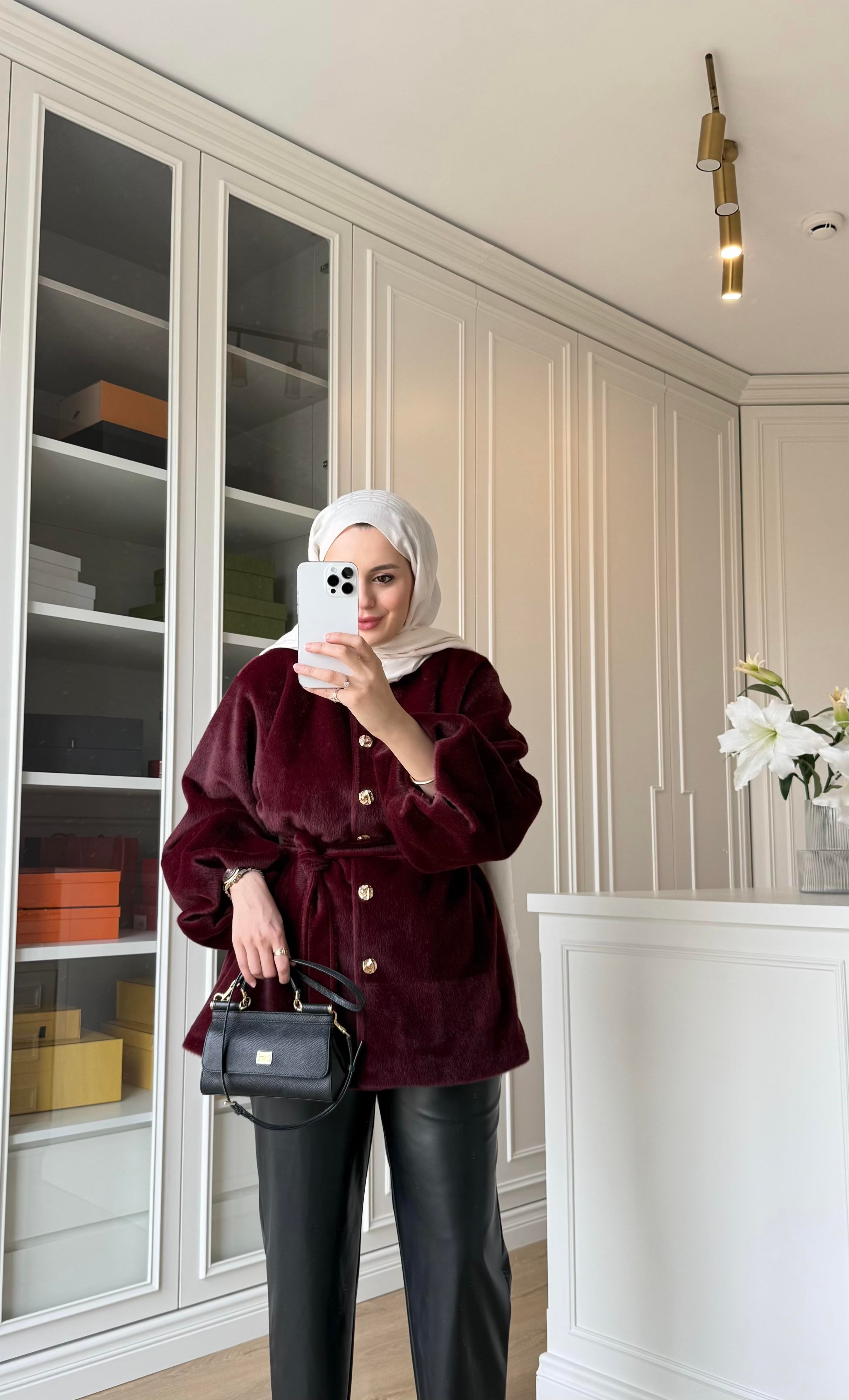 Gold Düğmeli Fox Kaban Bordo
