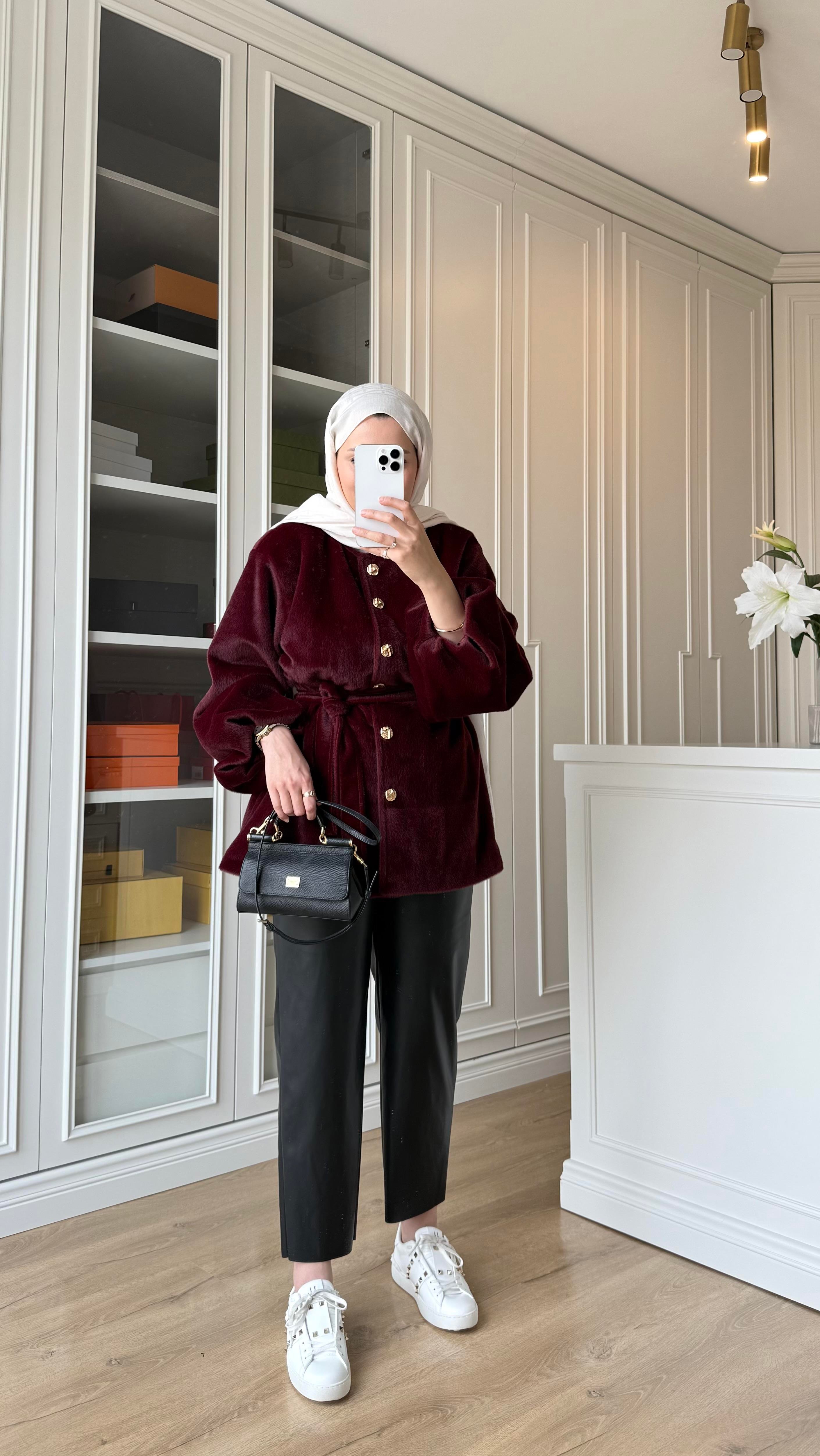 Gold Düğmeli Fox Kaban Bordo