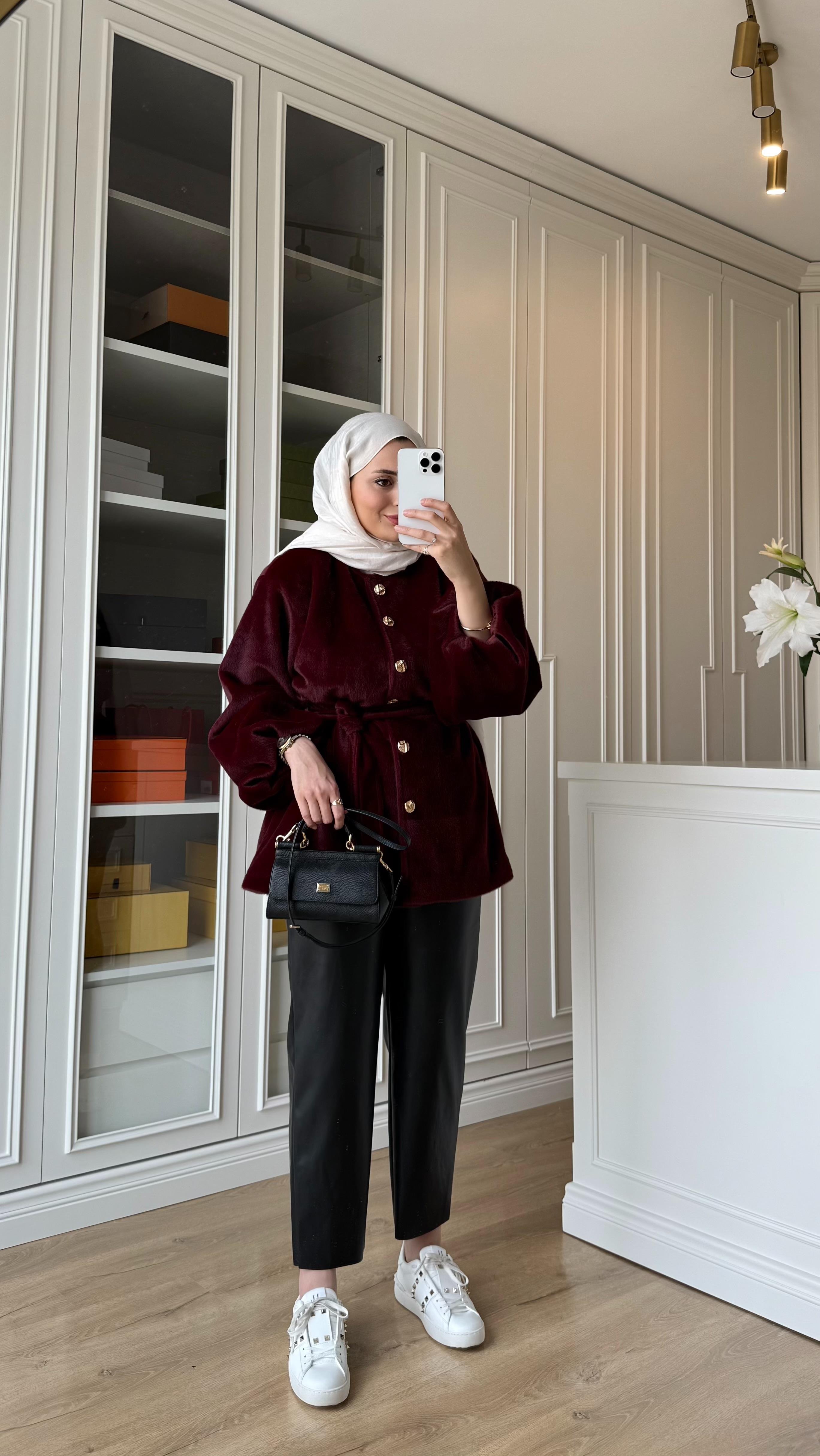 Gold Düğmeli Fox Kaban Bordo
