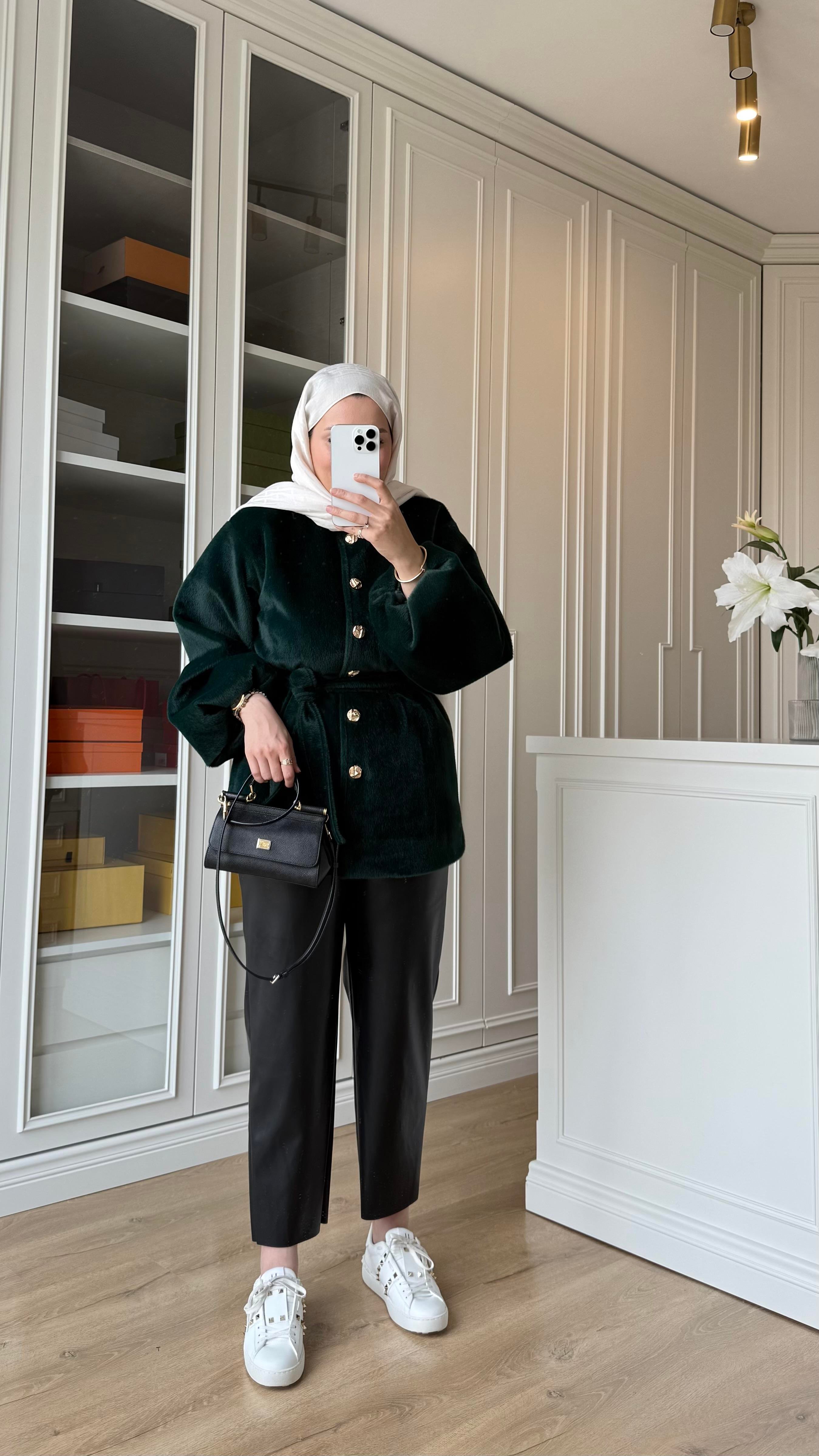 Gold Düğmeli Fox Kaban Petrol