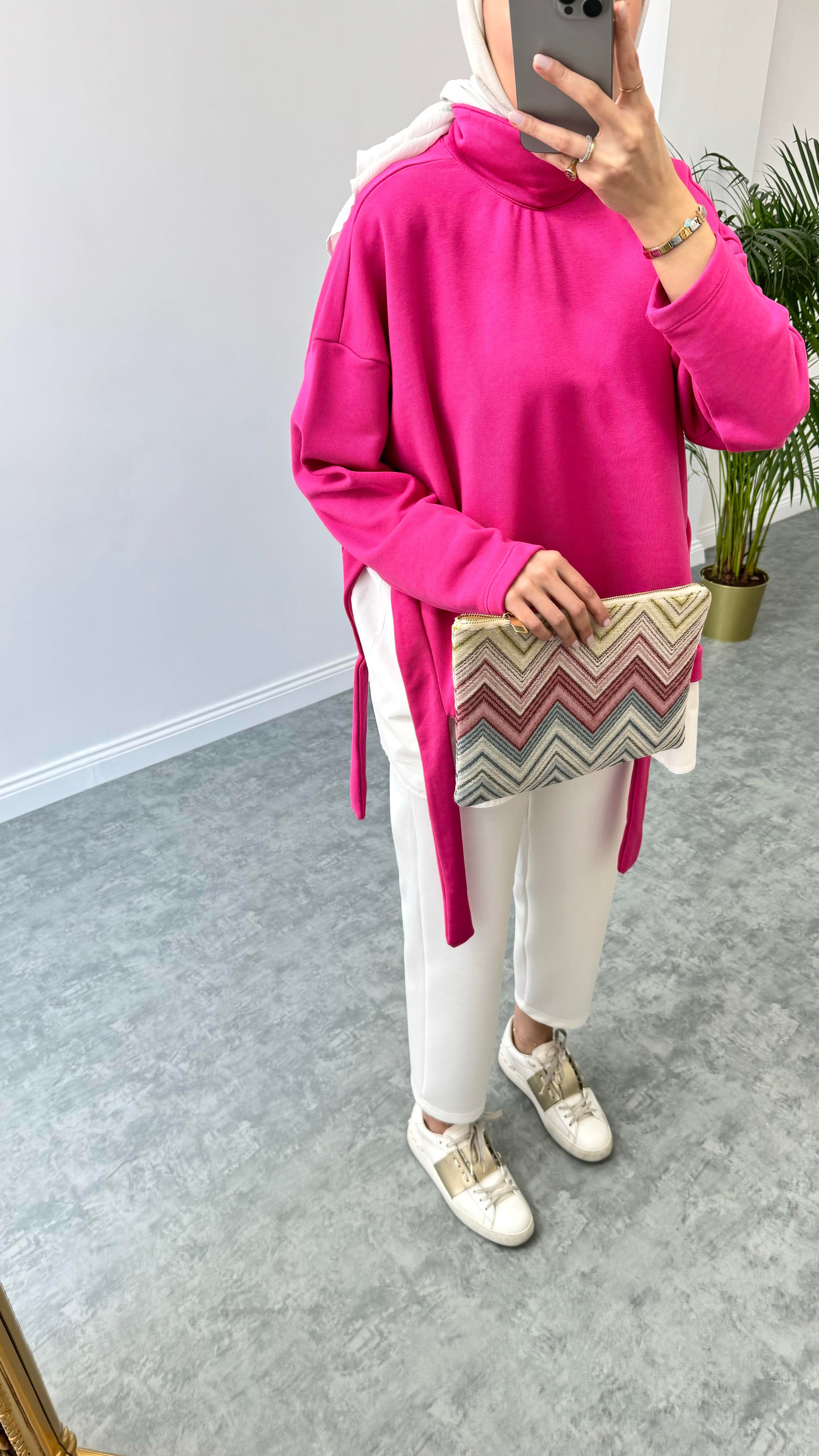 Gömlek Detaylı Sweatshirt Pembe