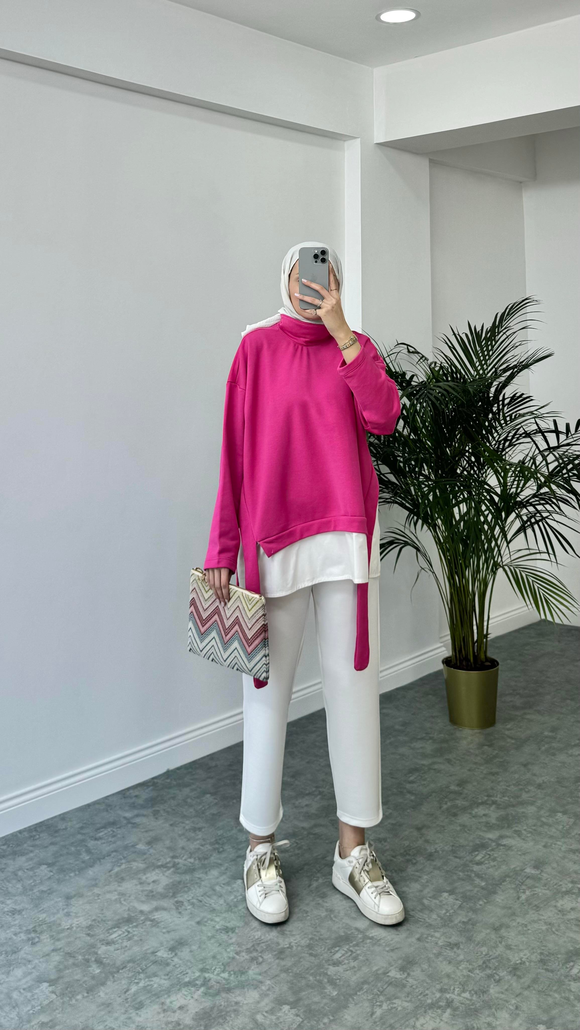Gömlek Detaylı Sweatshirt Pembe