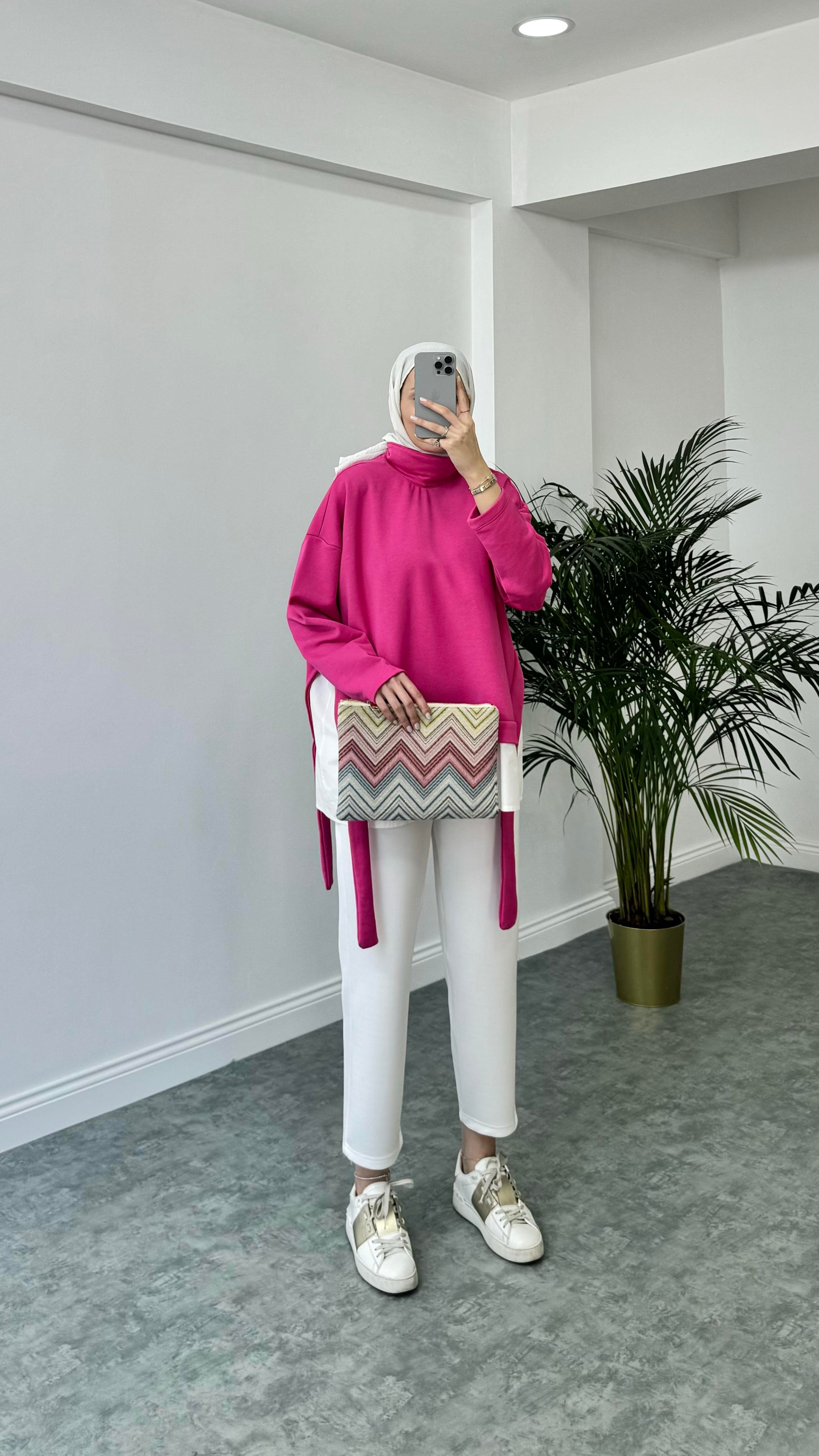 Gömlek Detaylı Sweatshirt Pembe