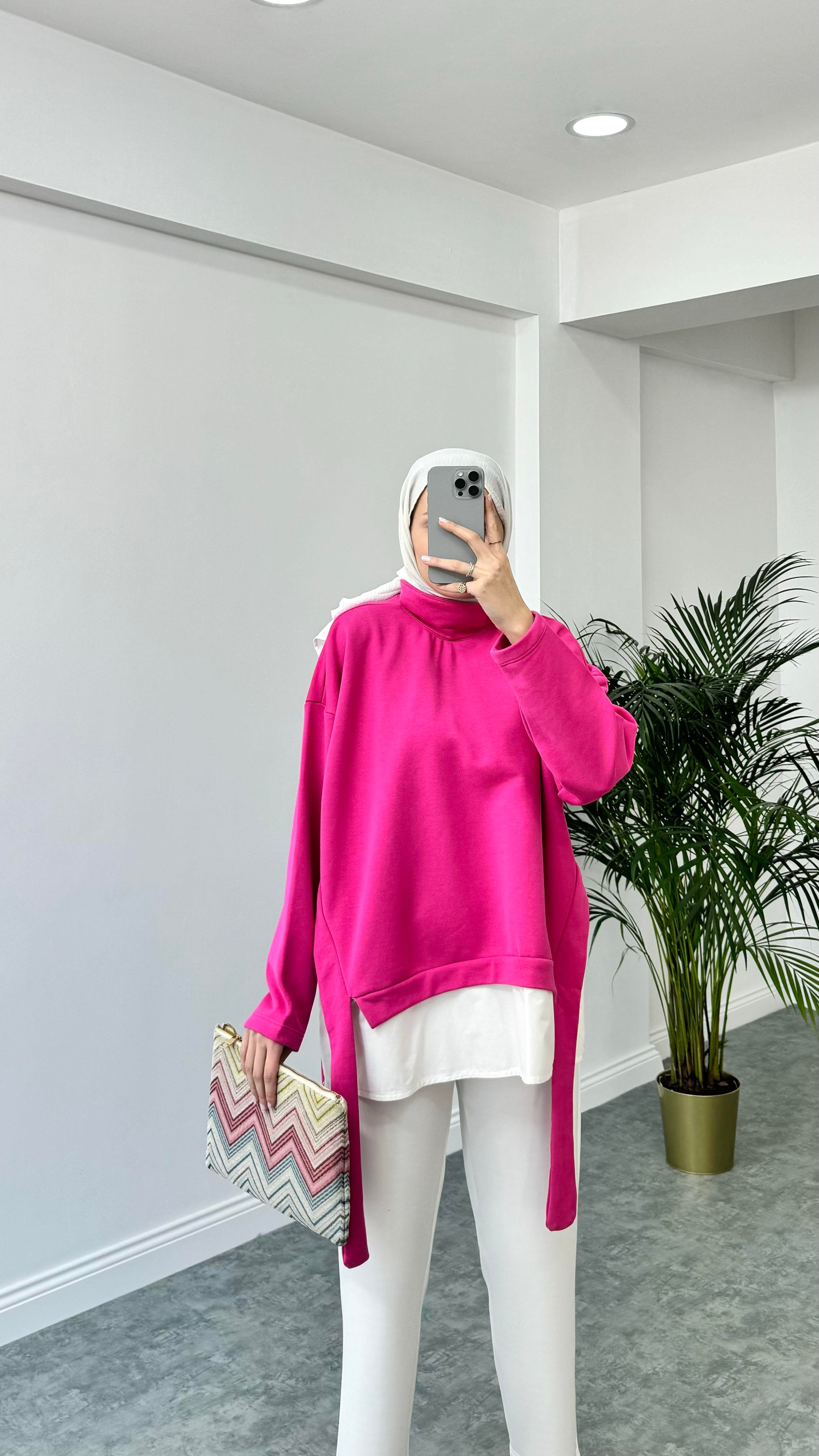Gömlek Detaylı Sweatshirt Pembe