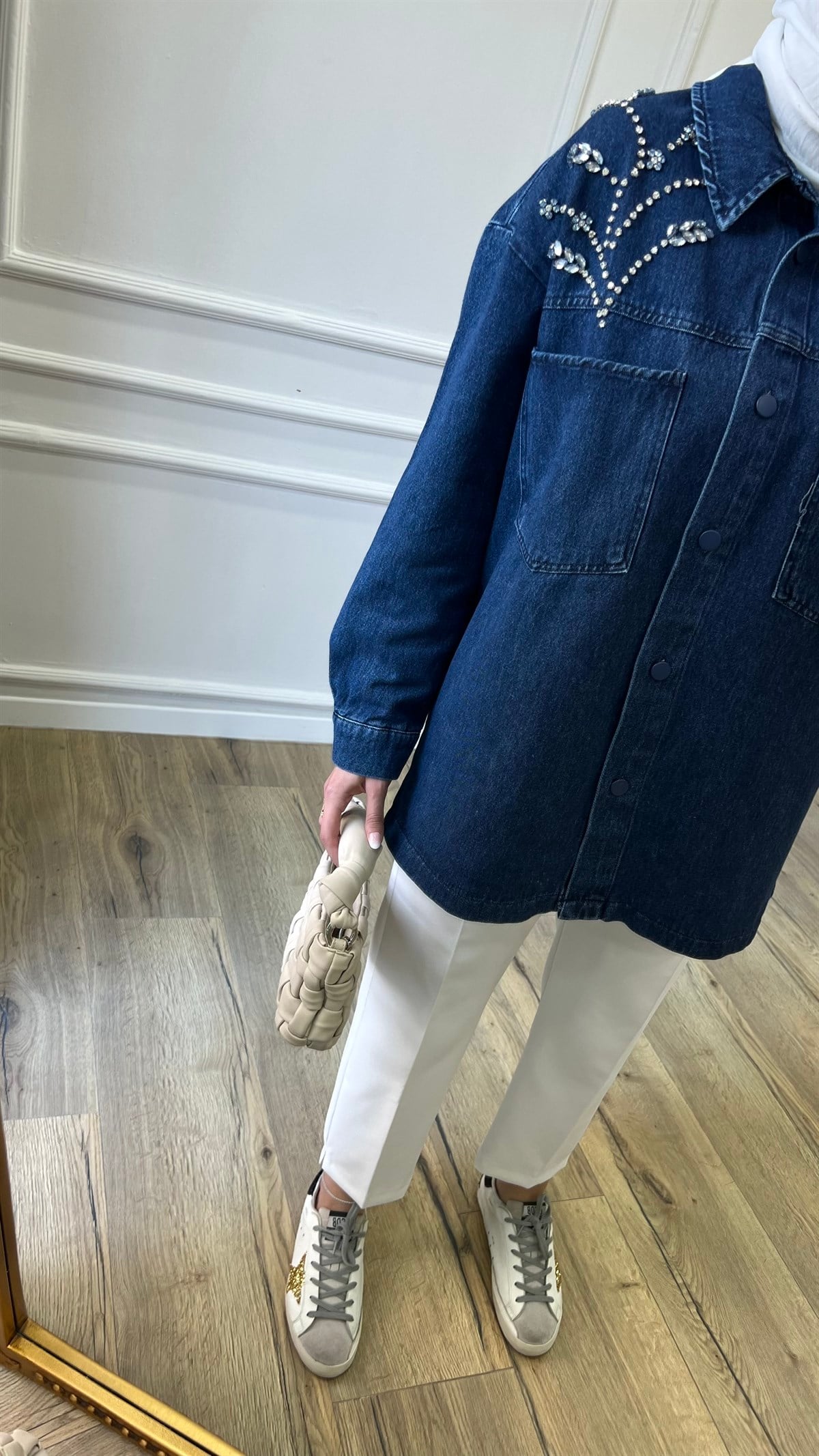 İşlemeli Kot Ceket 